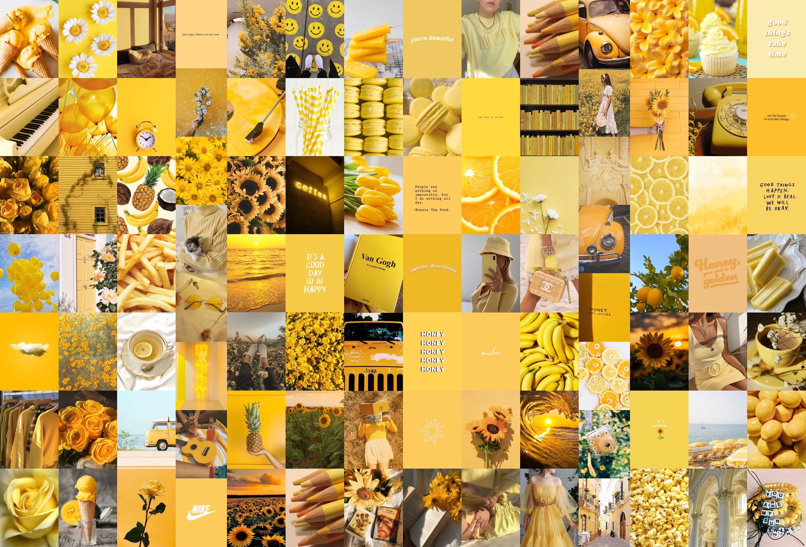 Yellow Collage Kit Yellow White Aesthetic Wall Collage Kit. Etsy. Cute Laptop Wallpaper, Cute Desktop Wallpaper, Desktop Wallpaper Art