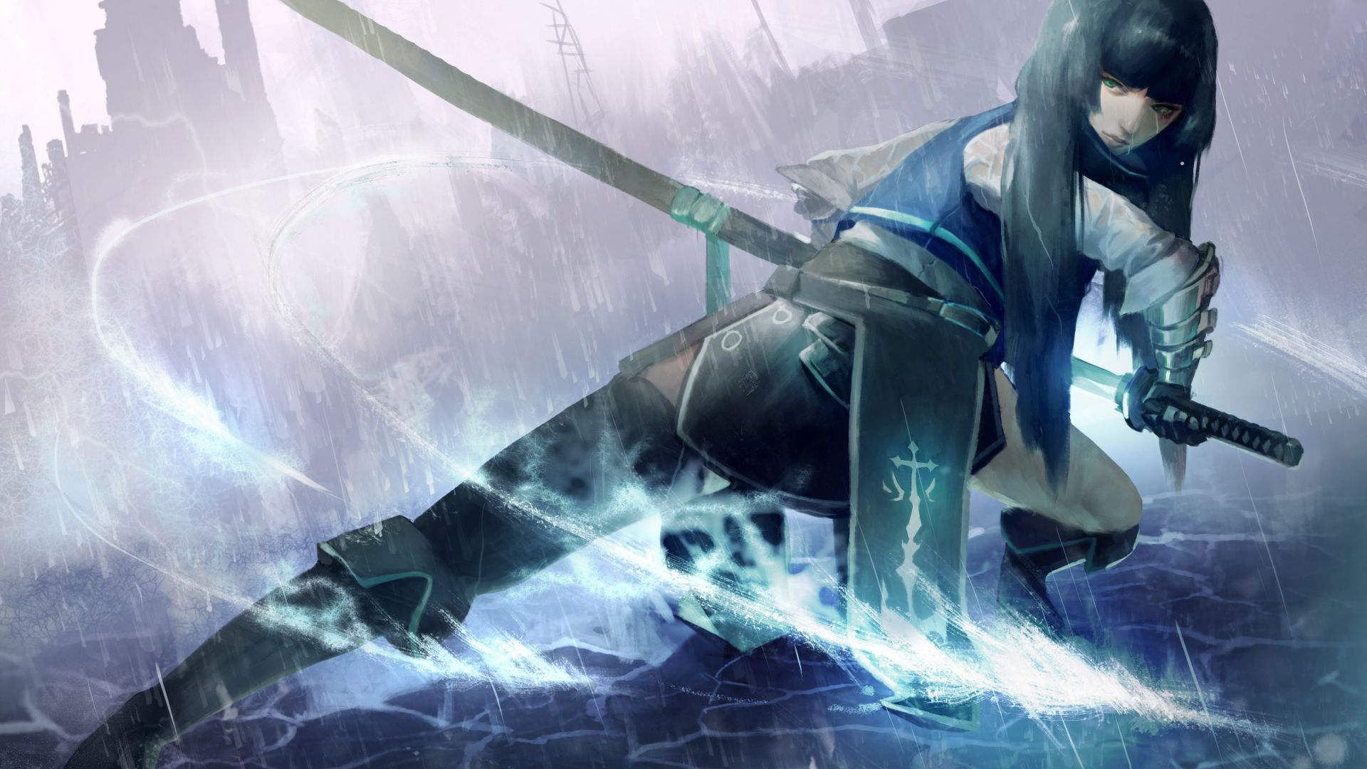 Desktop Wallpaper Samurai, Anime Girl, Art, Sword, HD Image, Picture, Background, 1129d9