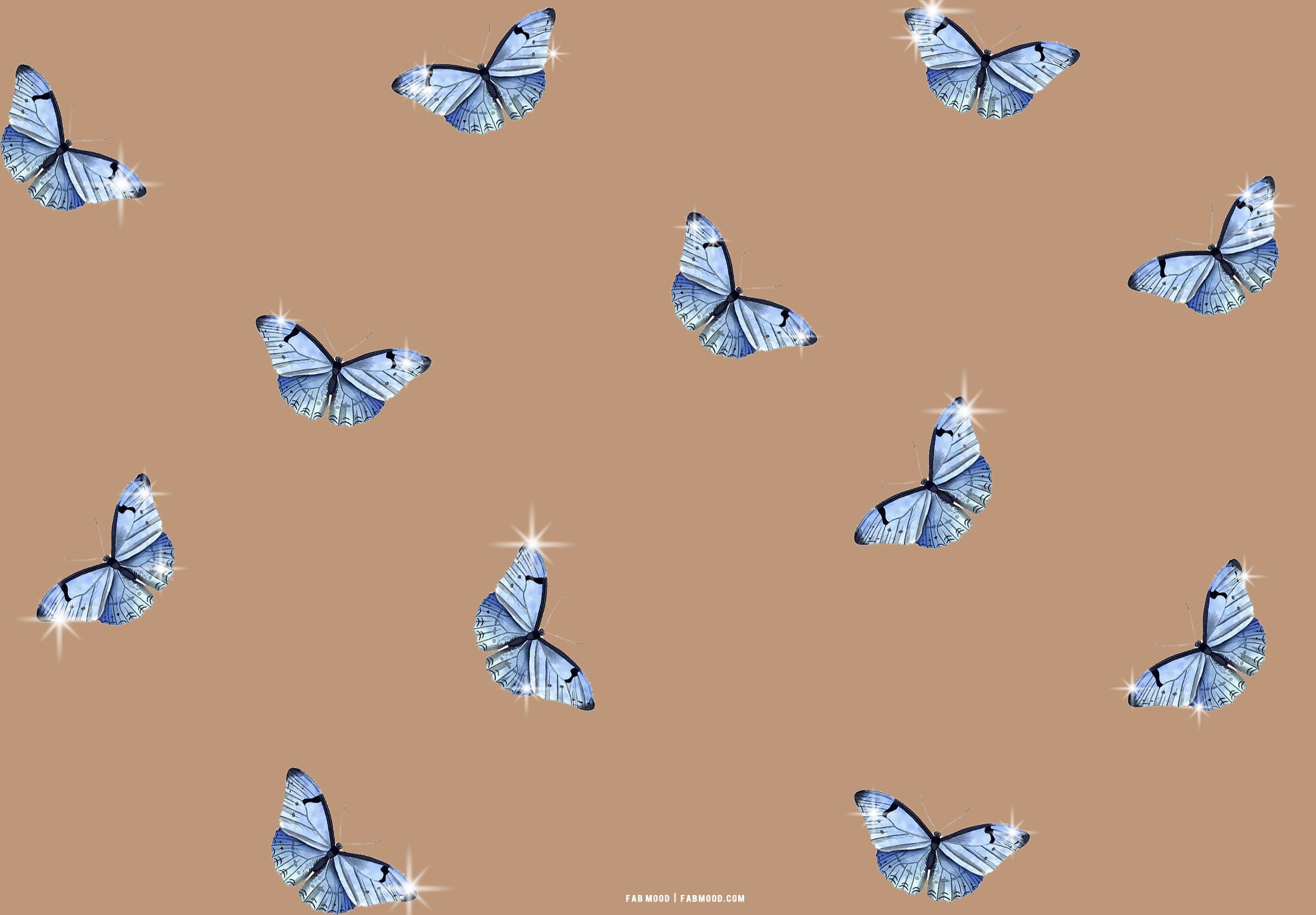 Brown Aesthetic Wallpaper for Laptop, Sparkle Blue Butterfly