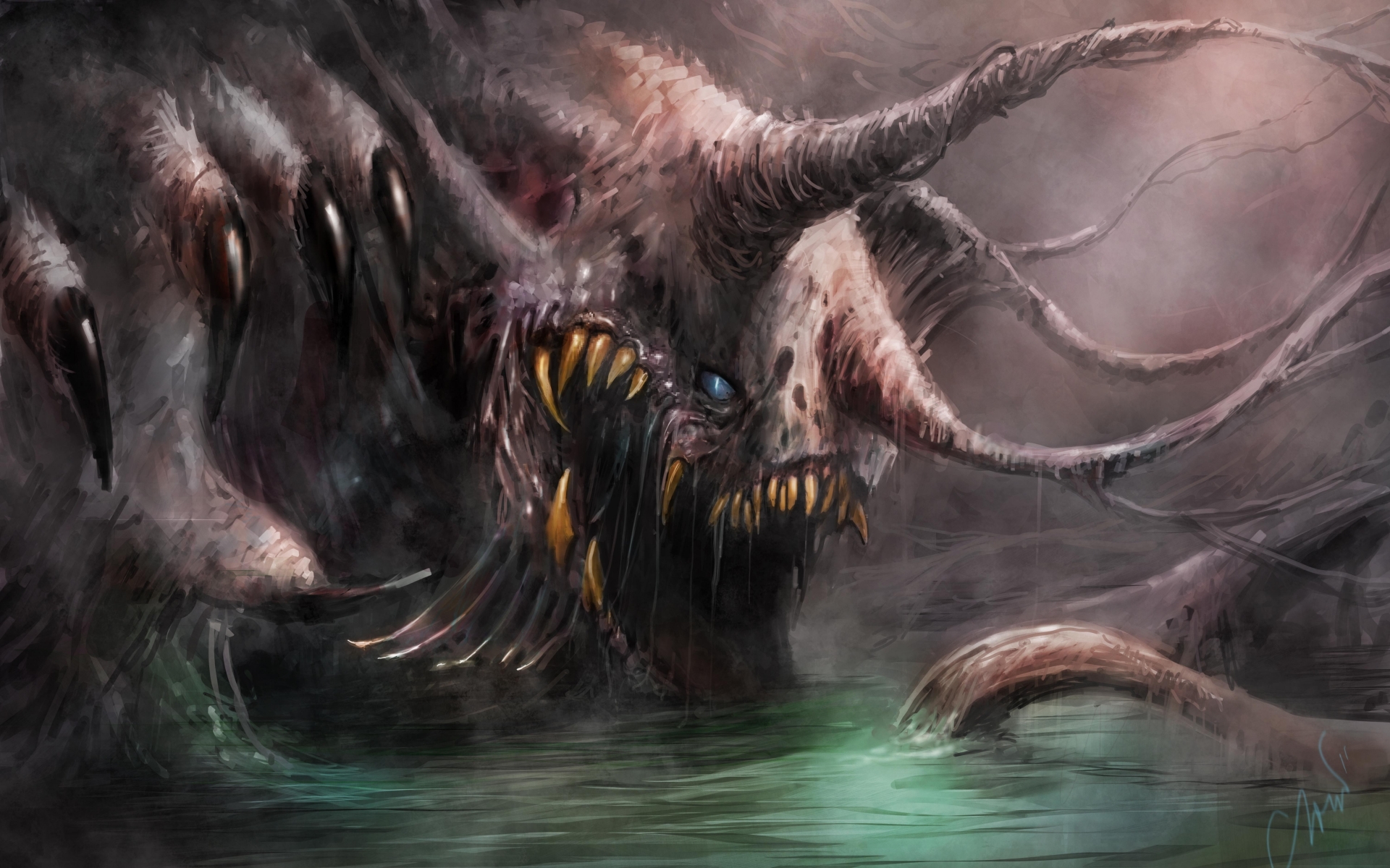 Paintings landscapes illustrations fantasy art digital dark horror monster creatures scary wallpaperx1200