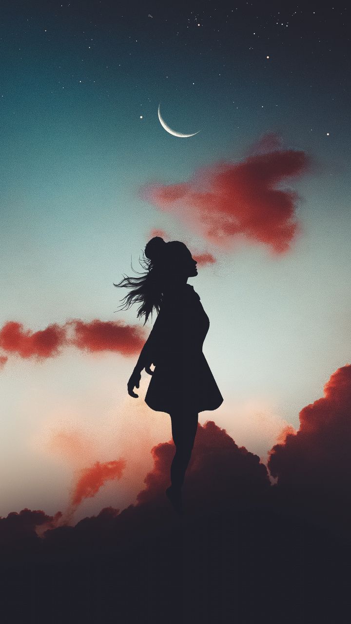 Woman, jump, sunset, silhouette wallpaper. Night sky wallpaper, Silhouette photography, Photography wallpaper