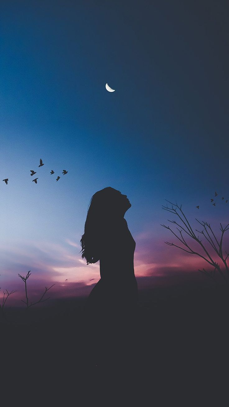 Night Sky Dark Woman Fly Bird Nature. Fotografi Alam, Ilustrasi Bayangan, Estetika Langit