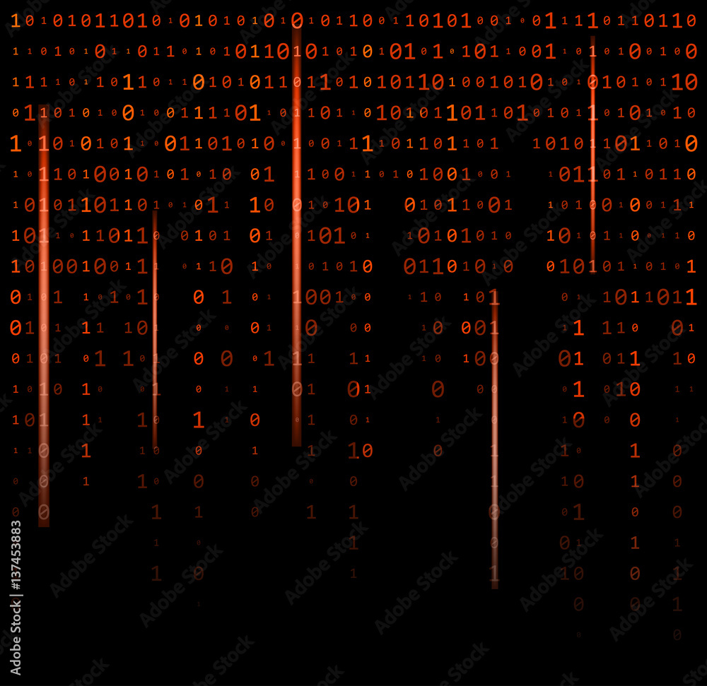 binary code zero one matrix red background beautiful banner wallpaper Stock Vector