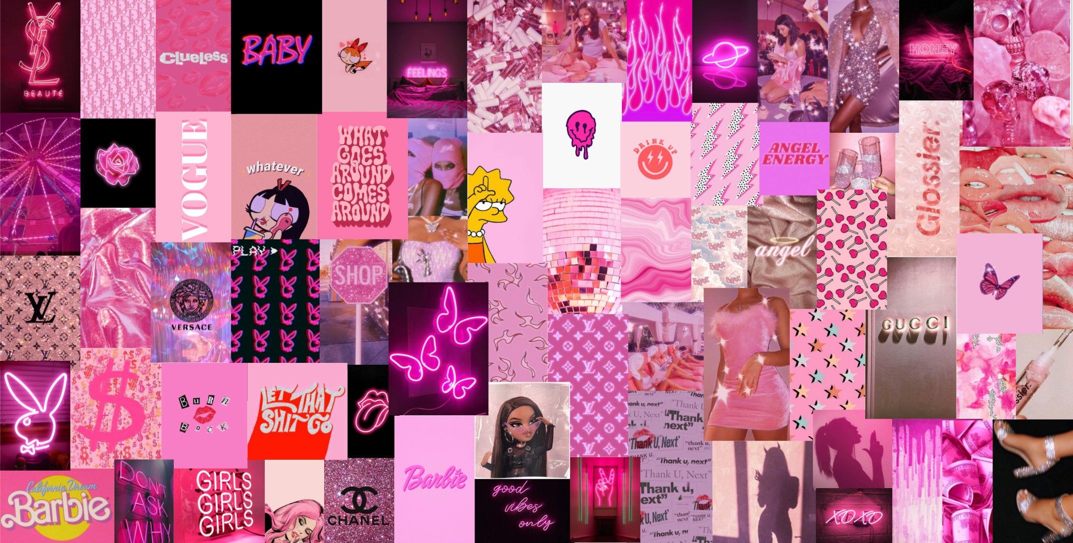 Neon Pink Boujee Aesthetic Wall Collage Kit Digital Download. Etsy. Pink wallpaper laptop, Wall collage, Pink wallpaper girly