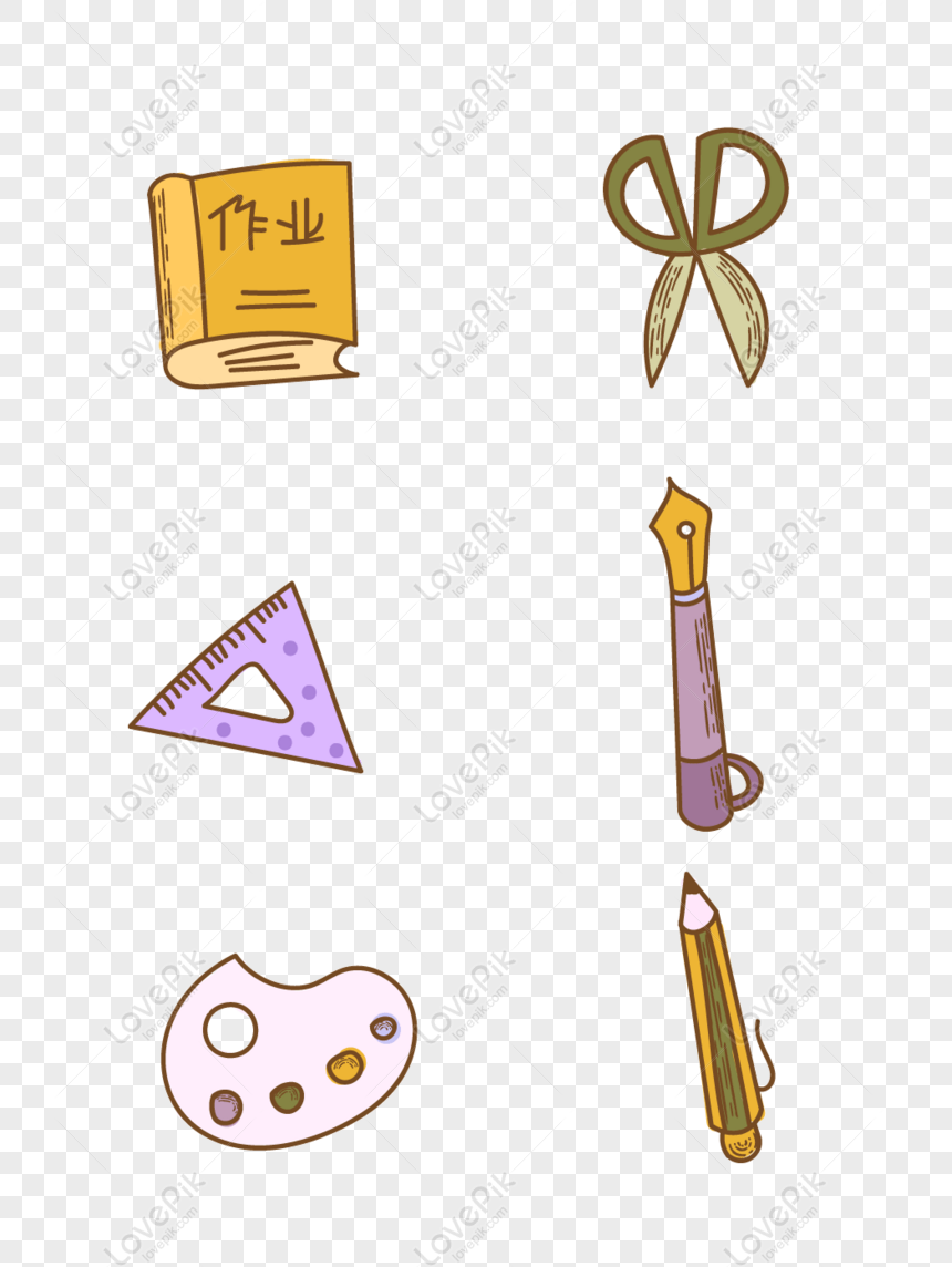 Free Cartoon Cute Hand Drawn Small Fresh School Supplies Vector Eleme PNG & AI image download