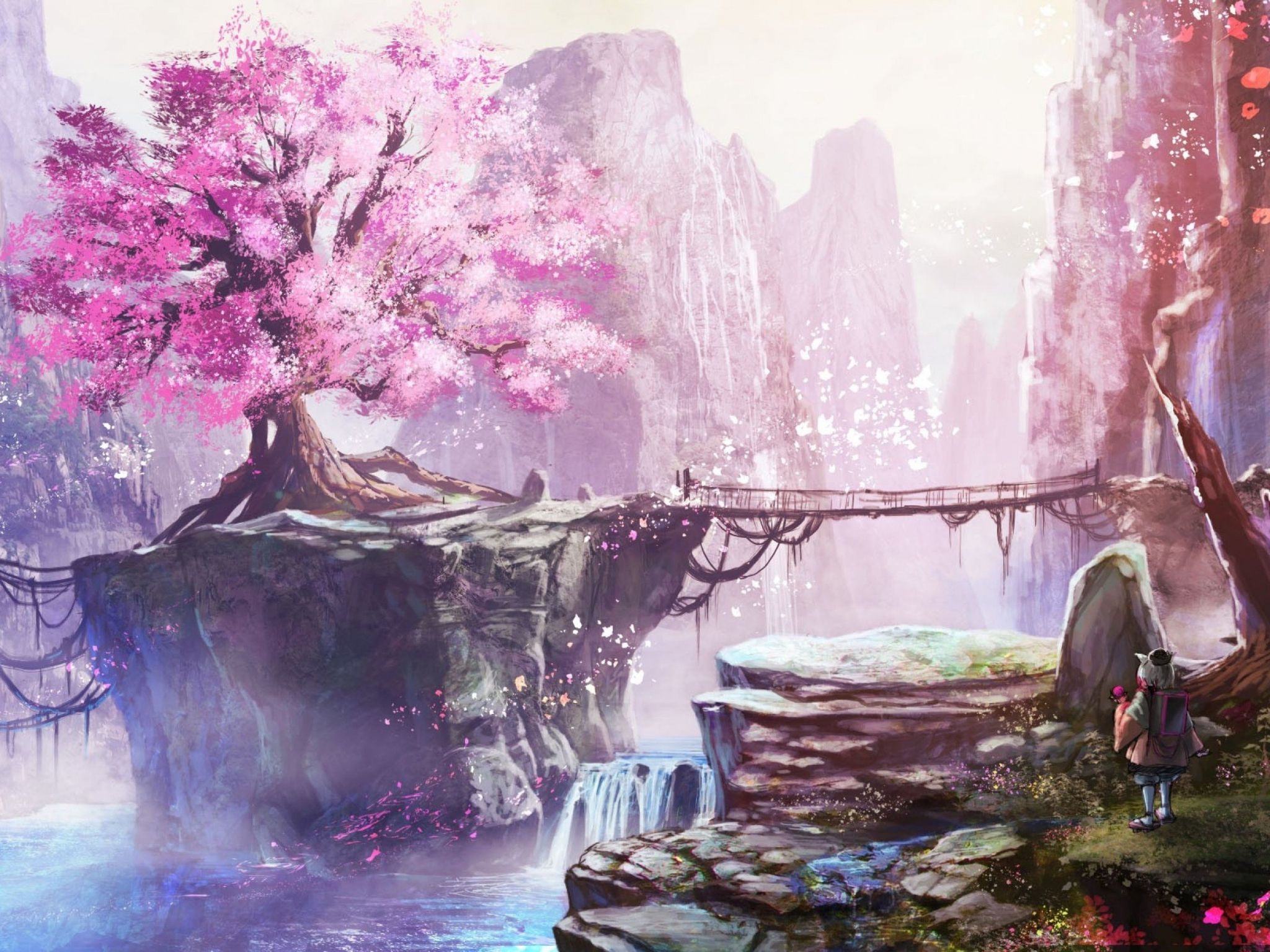 Anime Cherry Blossom Tree wallpaper in 2048x1536 resolution