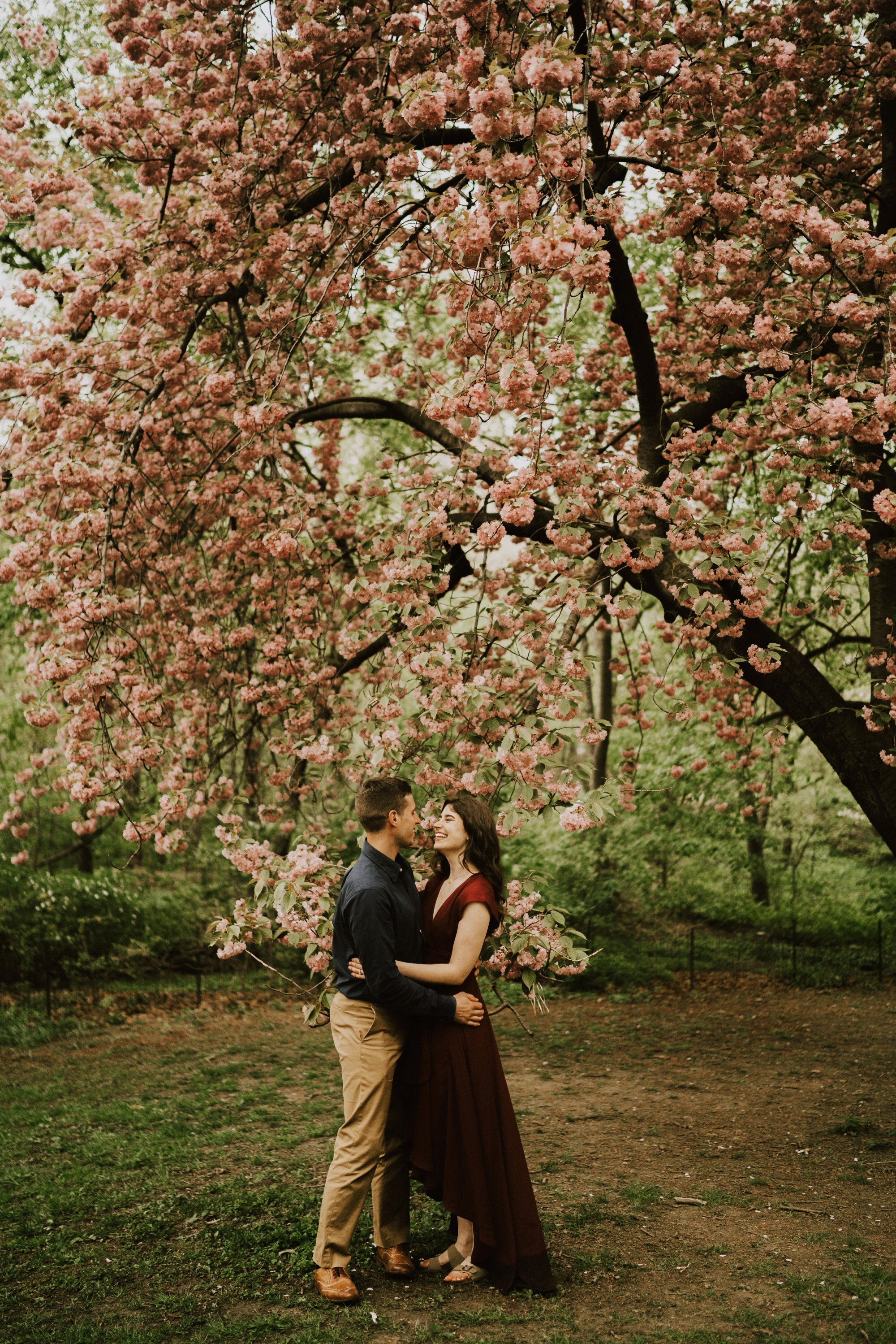 Romantic Spring Engagement Photo in Central Park. Michelle Gonzalez Photography