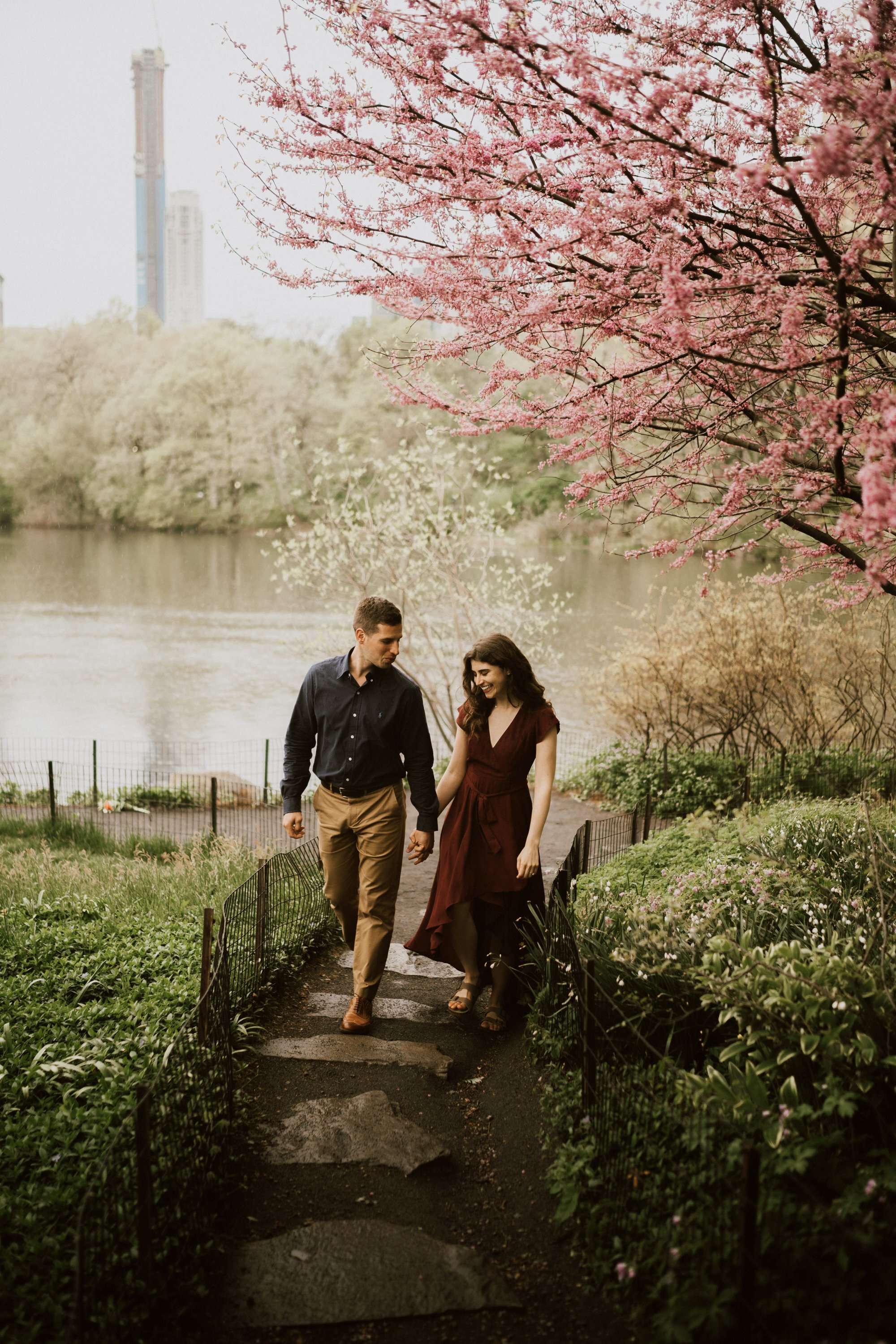 Romantic Spring Engagement Photo in Central Park. Michelle Gonzalez Photography