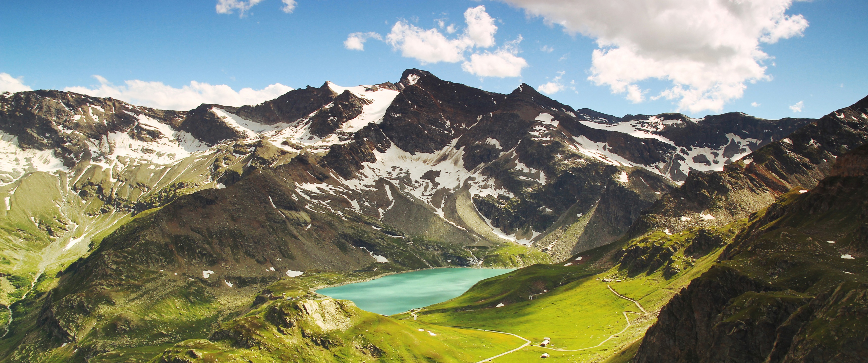 Ceresole Reale Wallpaper 4K, Summer, Mountains, Lake, Sunny day, Landscape, Nature