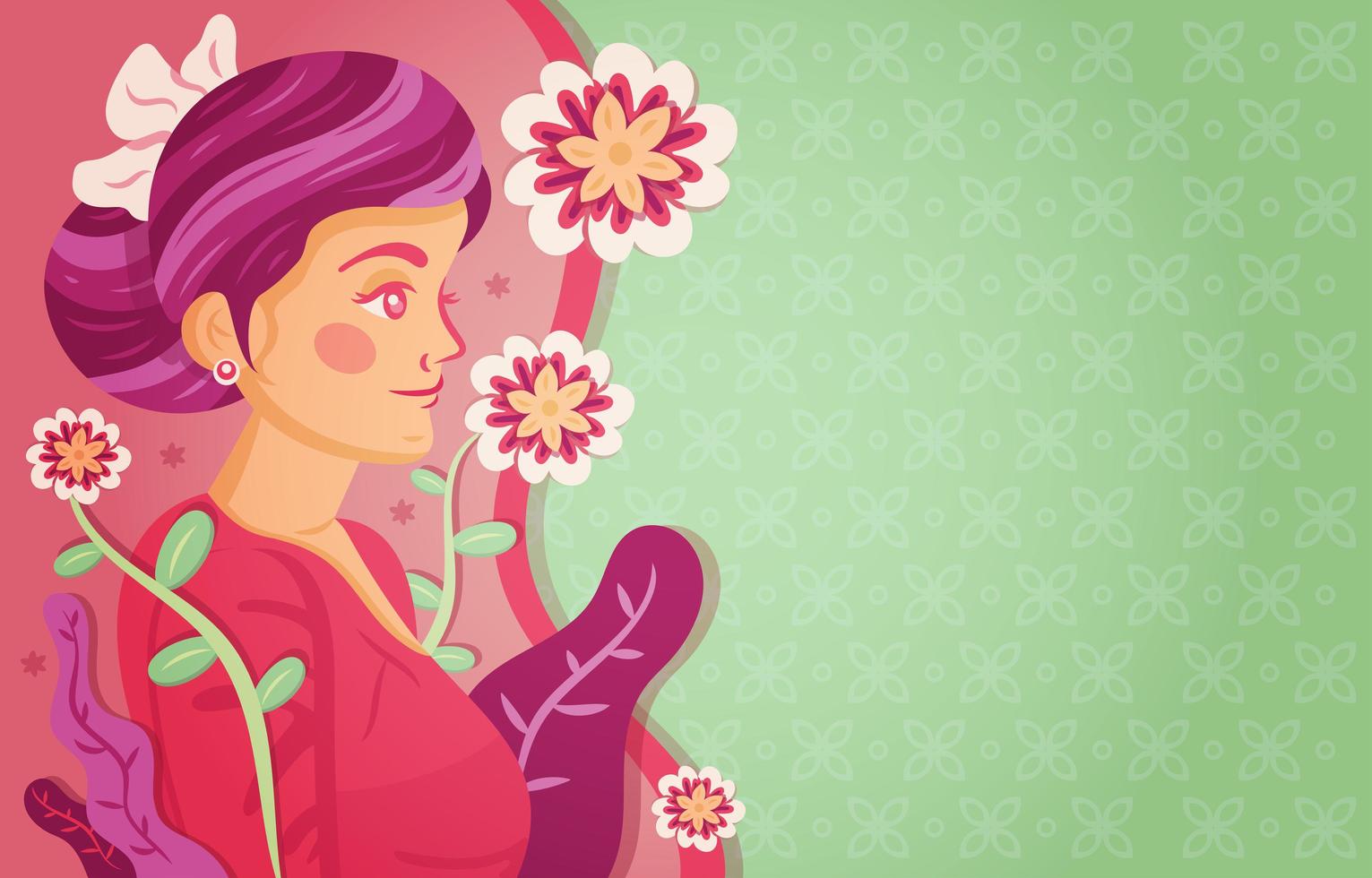 Kartini Wallpaper with Flower and Batik Pattern