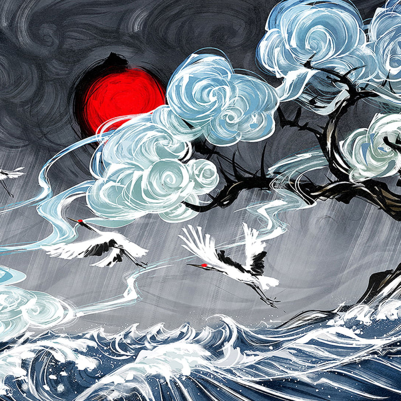 Wallpaper Yuumei, Digital Art, Water, Clouds, Waves, Japan • Wallpaper For You