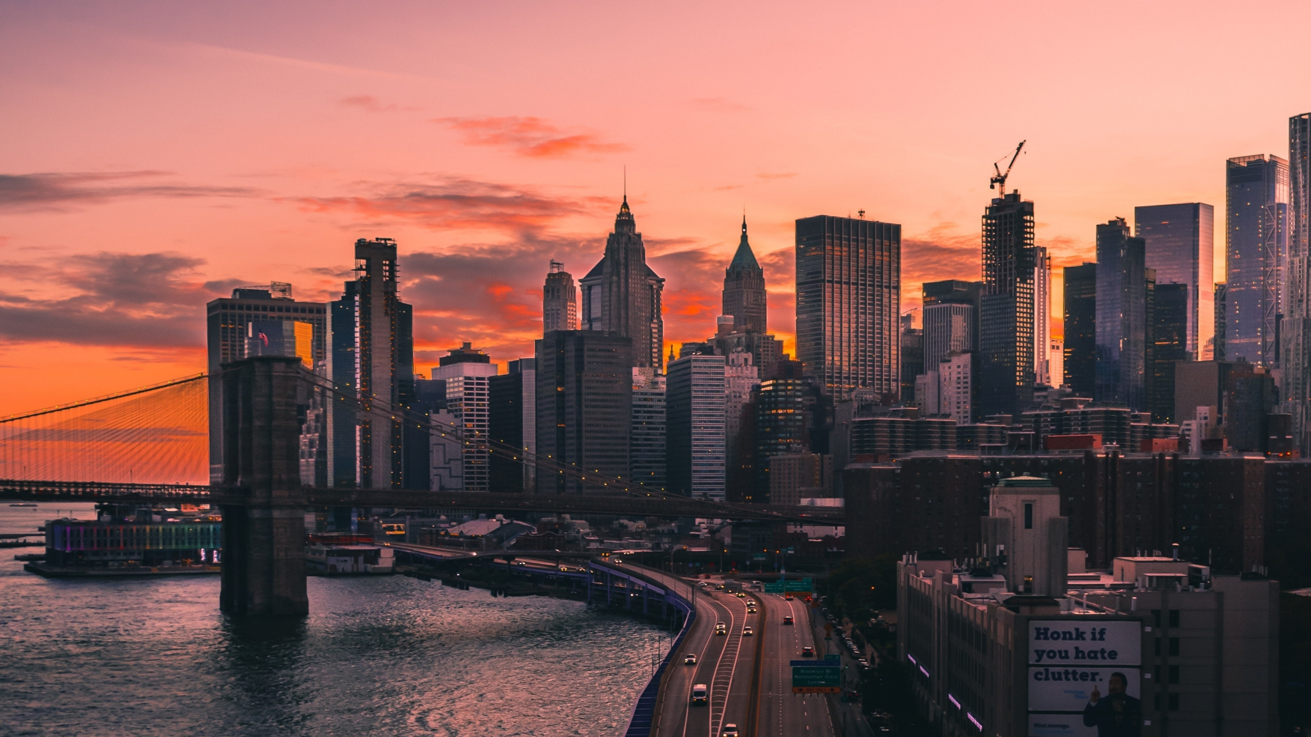 Download sunset, city, roads, cityscape 2560x1440 wallpaper, dual wide 16:9 2560x1440 HD image, background, 23782