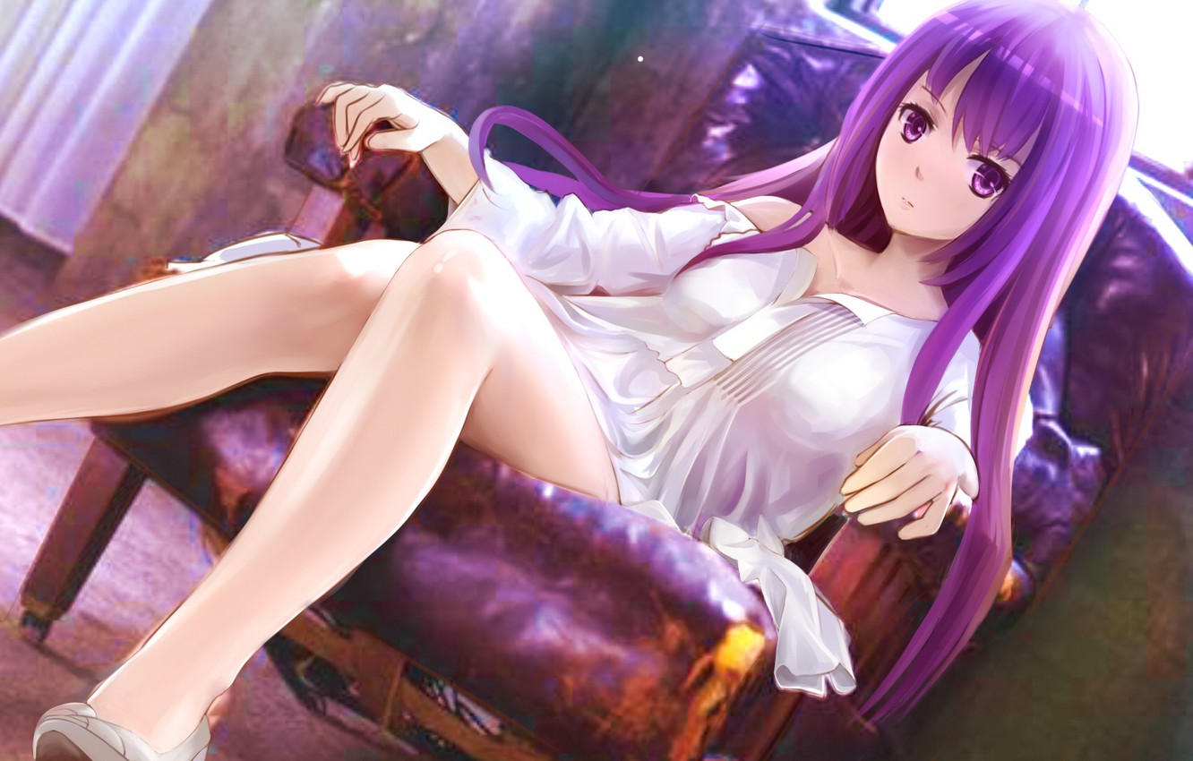 Wallpaper girl, chair, anime, legs, sitting image for desktop, section арт