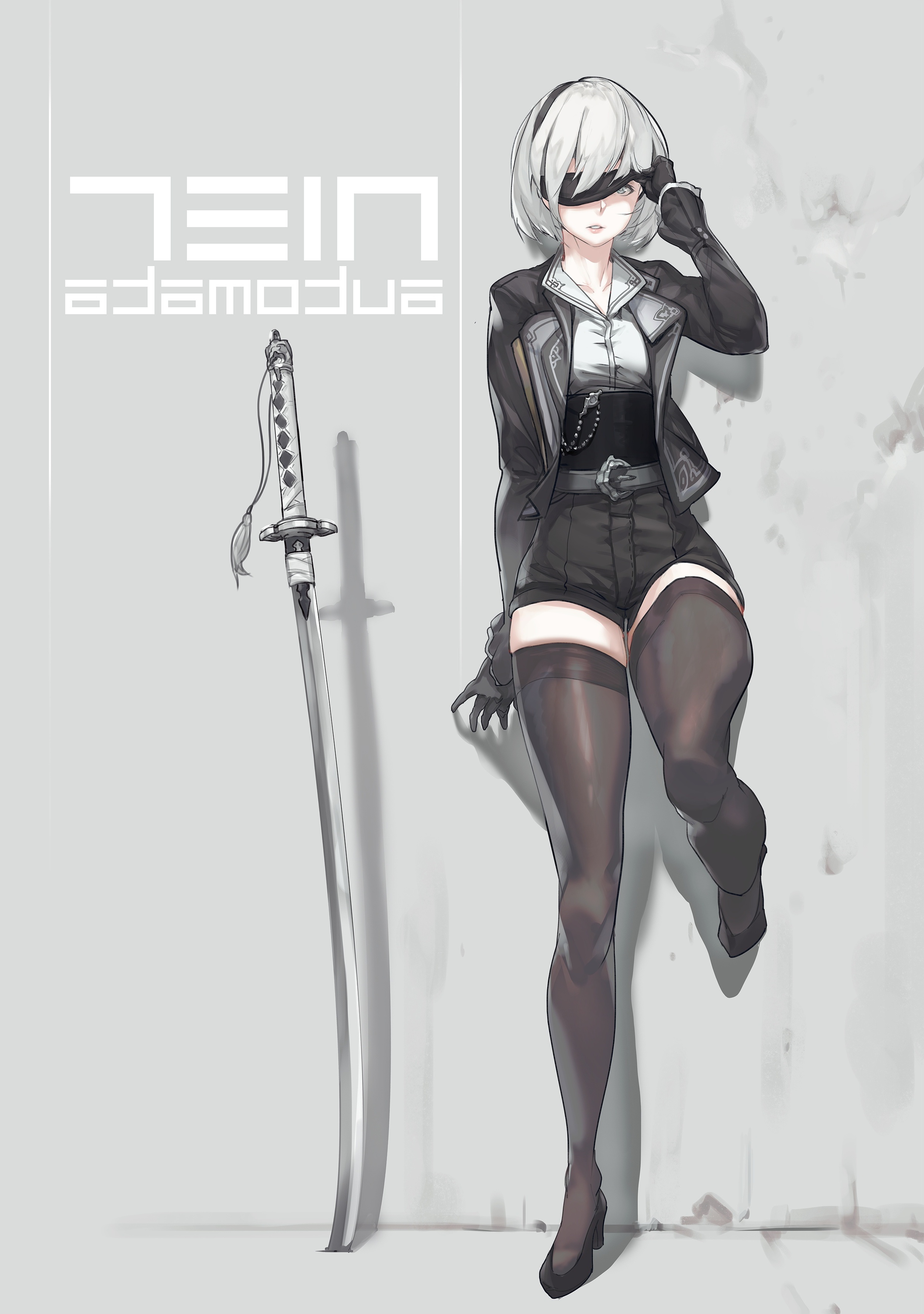 Wallpaper Anime Style, Yorha No.2 Type B, Short Hair, Nierː Automata, Eyepatch, Sword:2500x3554