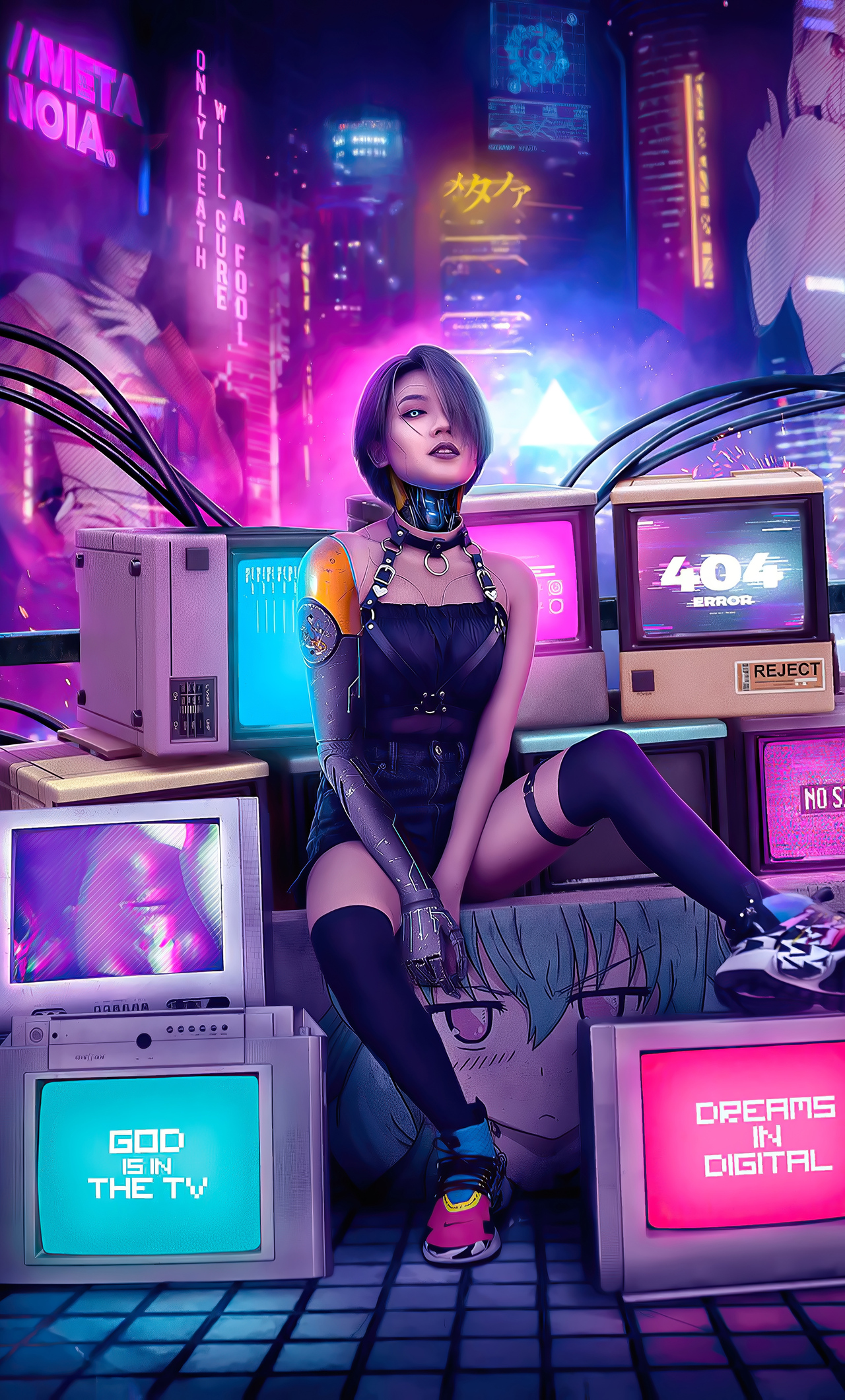 Cyberpunk Girl Retro Art 4k iPhone HD 4k Wallpaper, Image, Background, Photo and Picture