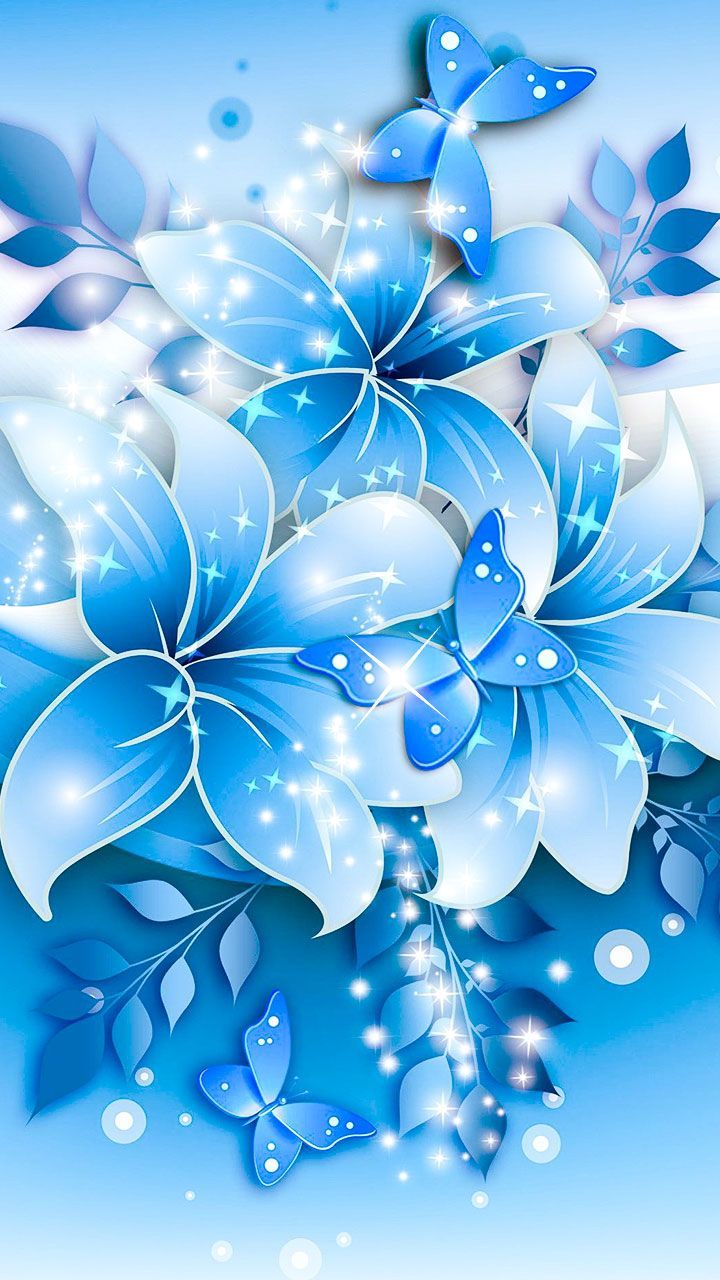 Flowery illustrations of blue flower design. Sharp high resolution wallpaper art for flower fans. #f. Blue flower wallpaper, Pink flowers wallpaper, Art wallpaper