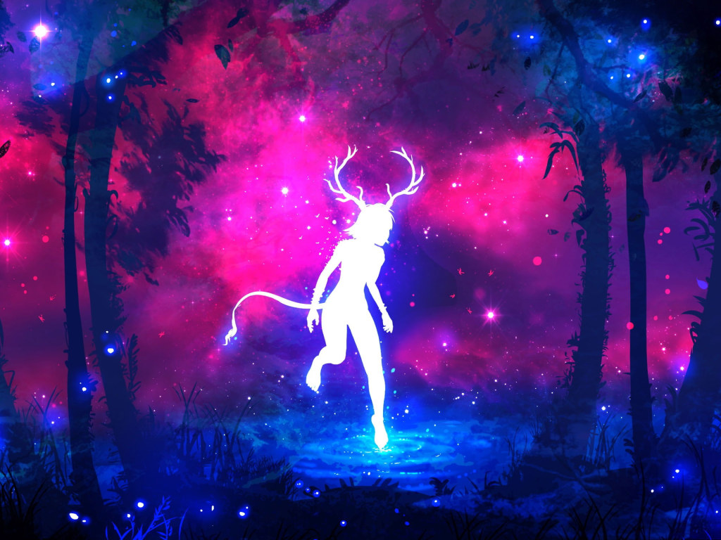 Wallpaper Forest, Purple, Grass, Water, Girl, Space, Stars • Wallpaper For You