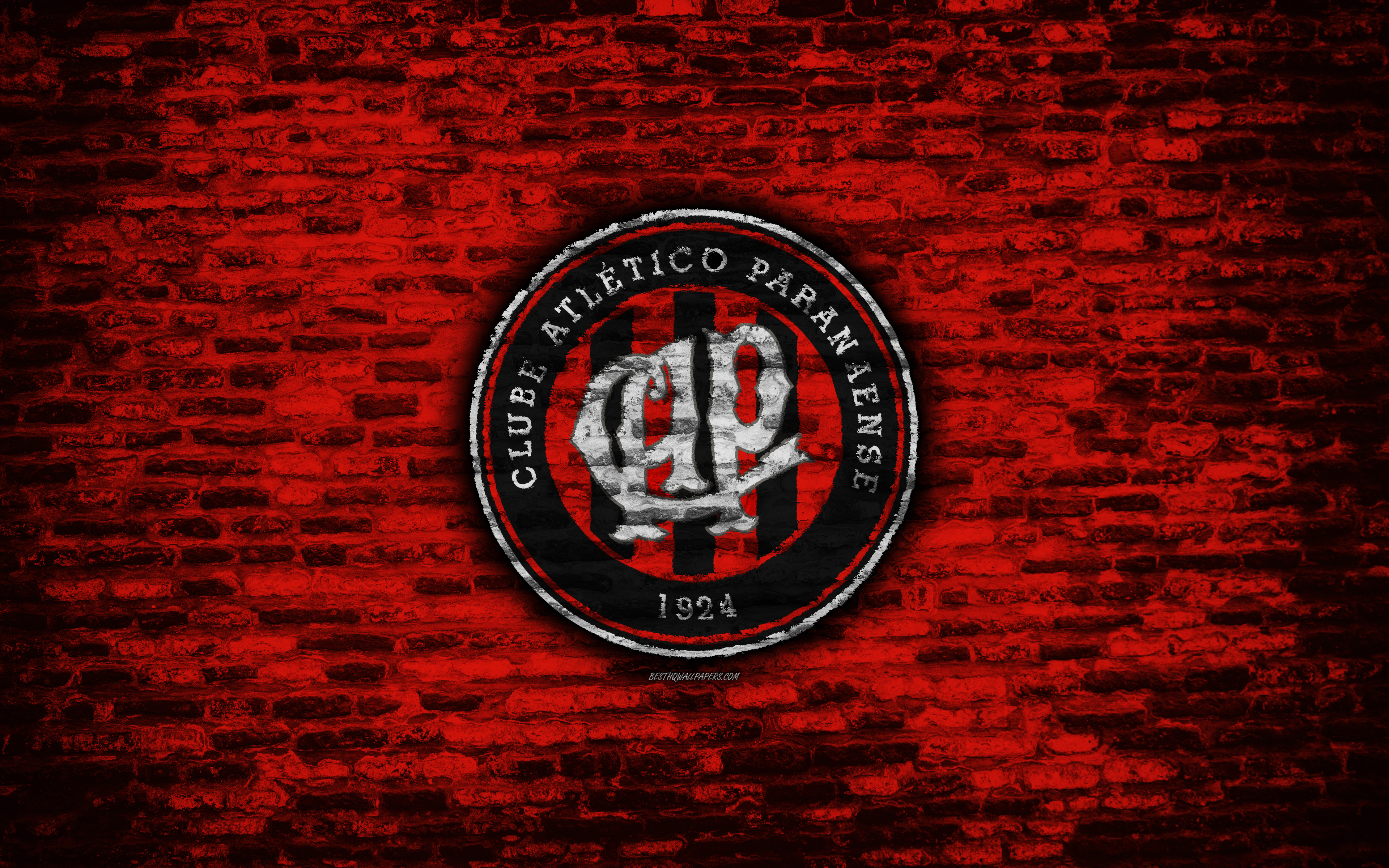 Download wallpaper FC Atletico Paranaense, 4k, emblem, Brazilian Seria A, grunge, soocer, Brazil, Atletico Paranaense, football club, brick texture, Atletico Paranaense FC for desktop with resolution 3840x2400. High Quality HD picture wallpaper