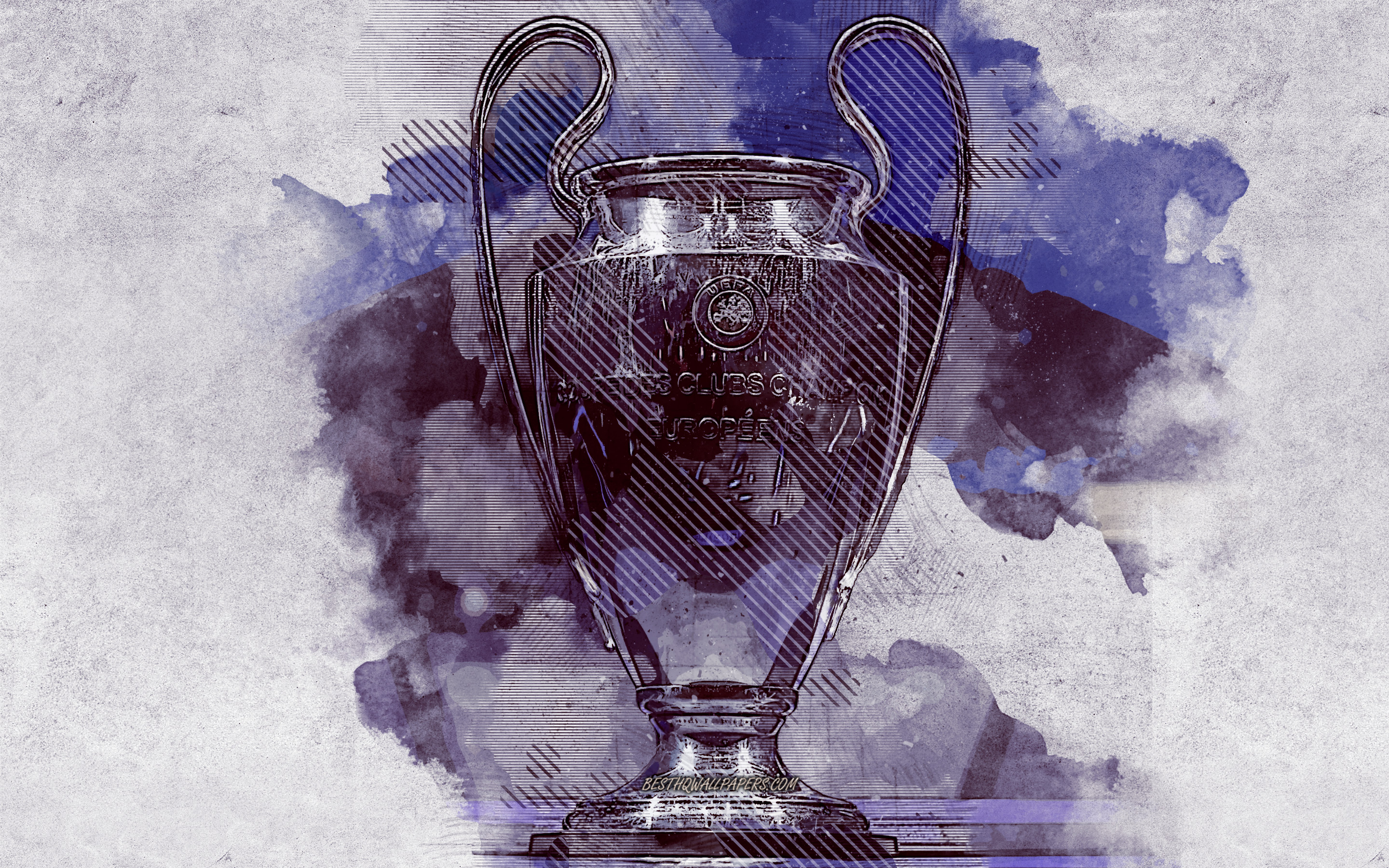 Download wallpaper Champions League Cup, grunge art, sports trophy, creative art, football, Europe, soccer tournament, European Champion Clubs Cup, UEFA Champions League for desktop with resolution 2880x1800. High Quality HD picture wallpaper
