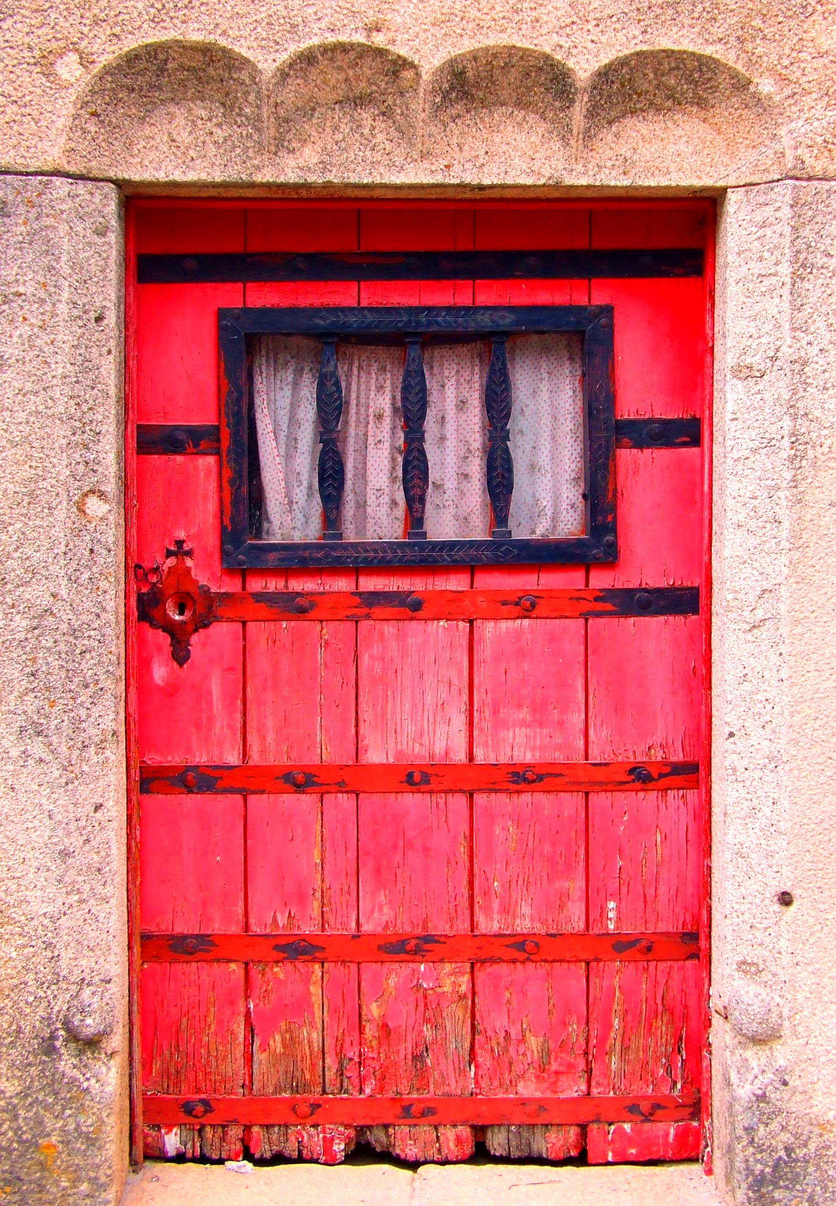Free photo: Old red door on a stone building, Building, Closed