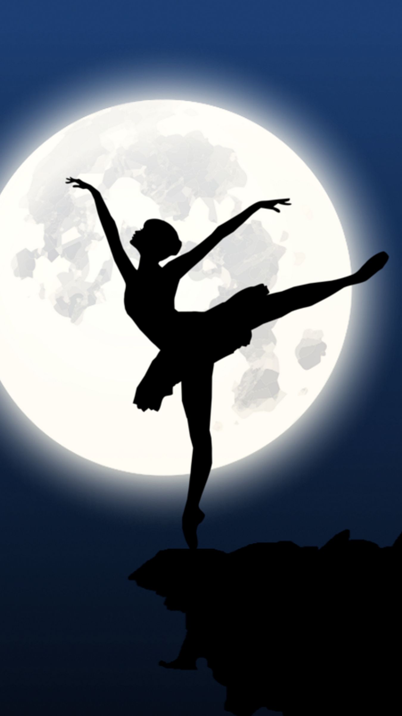 Download wallpaper 1350x2400 ballerina, silhouette, moon, dance iphone 8+/7+/6s+/for parallax HD background