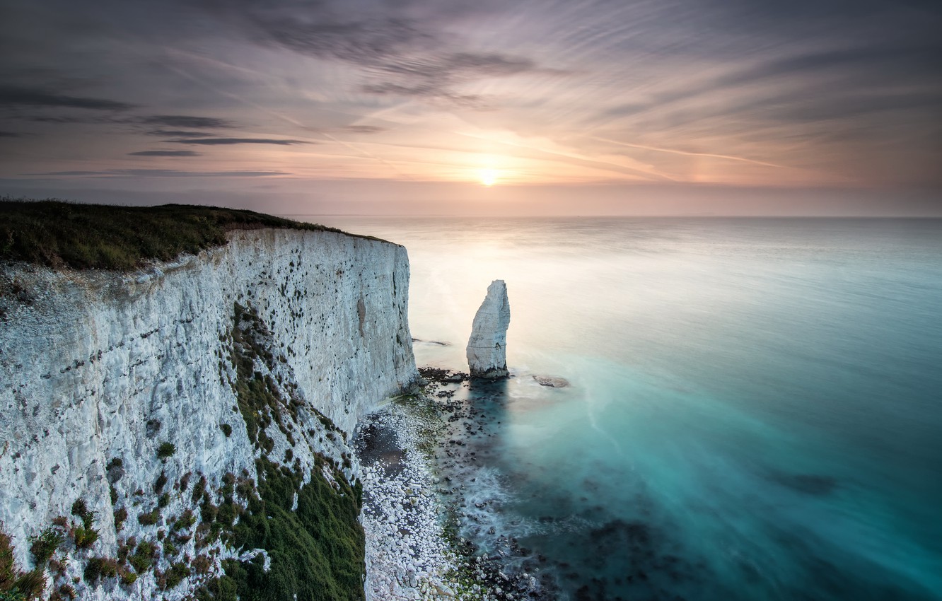 Wallpaper Clouds, Landscape, Coast, Sea, Dorset, Erosion, Old Harry Rocks, Geology image for desktop, section пейзажи