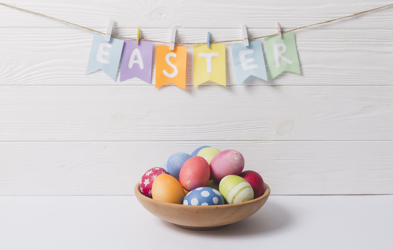 Wallpaper eggs, Easter, Holiday, Garland, Flags image for desktop, section праздники