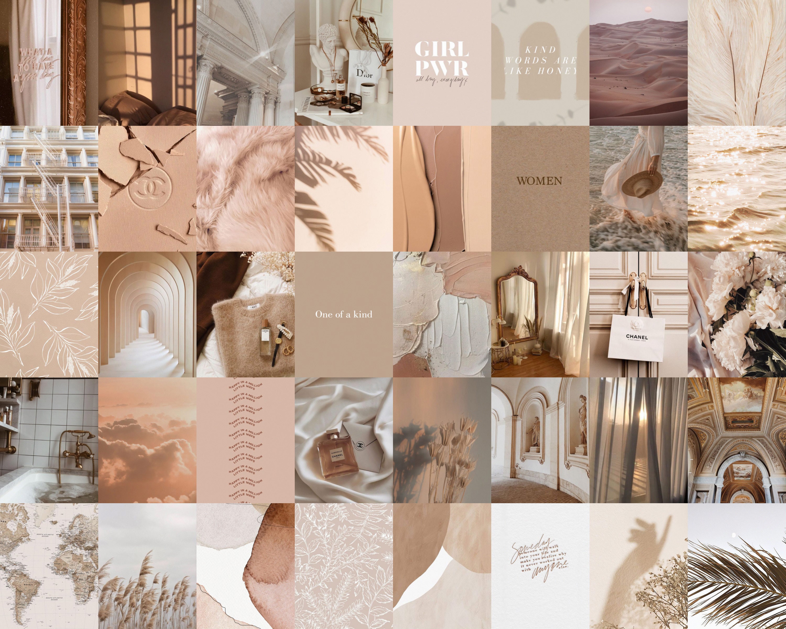 Beige Wall Collage Kit Tan Aesthetic DIGITAL Prints Wall