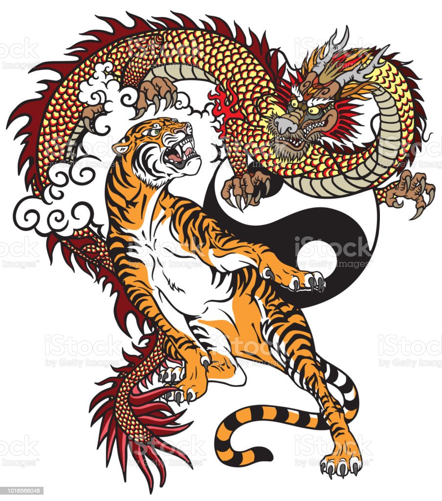 Dragon Versus Tiger Tattoo Stock Illustration Image Now