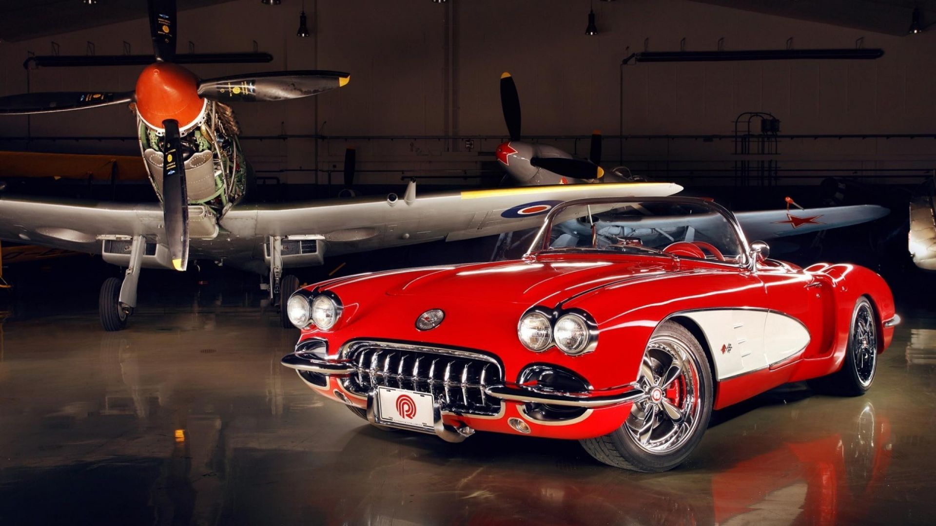 Desktop Wallpaper Chevrolet Corvette (C1), Red Classic Car, Airplane, HD Image, Picture, Background, L9dbsu