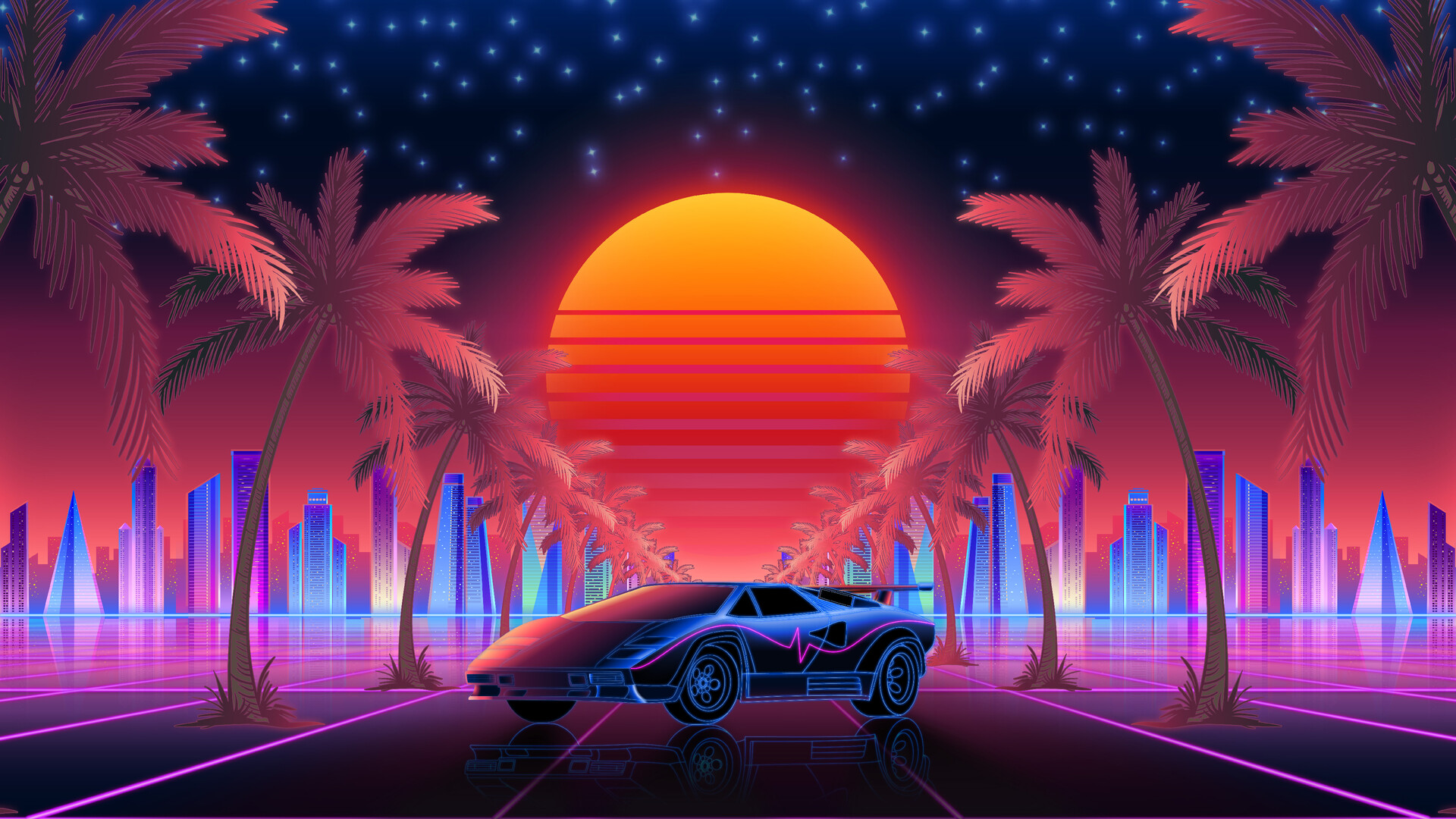 SUNSET RETRO SCI FI COUNTACH