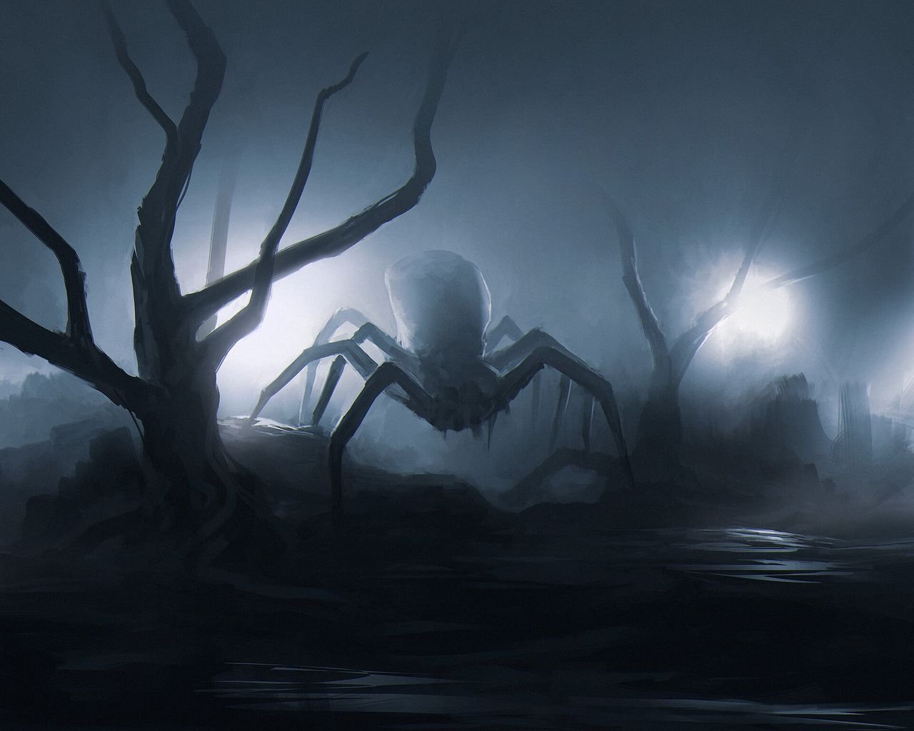 Download wallpaper 1280x1024 spider, insect, trees, art, scary standard 5:4 HD background