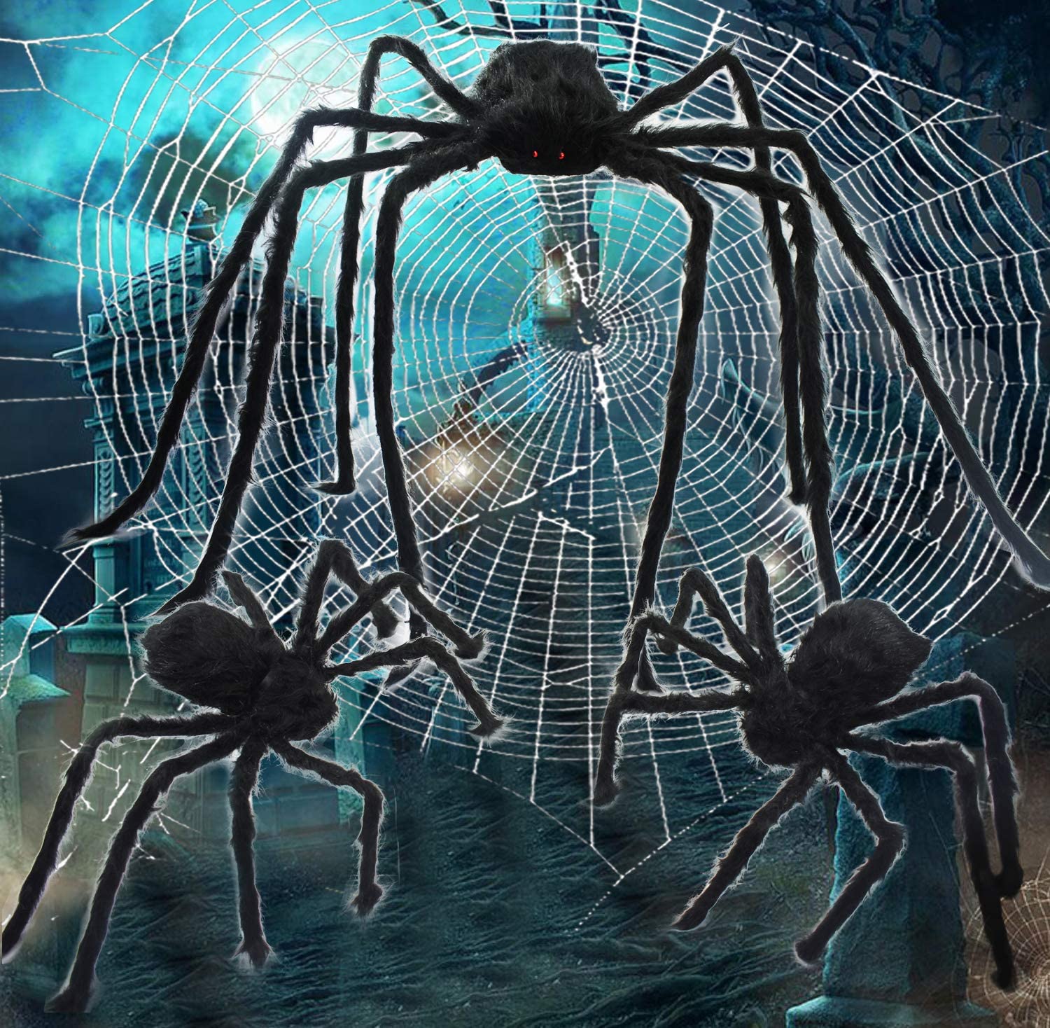 C&P Halloween Creepy Spider Decorations 3 Spiders Set(35)