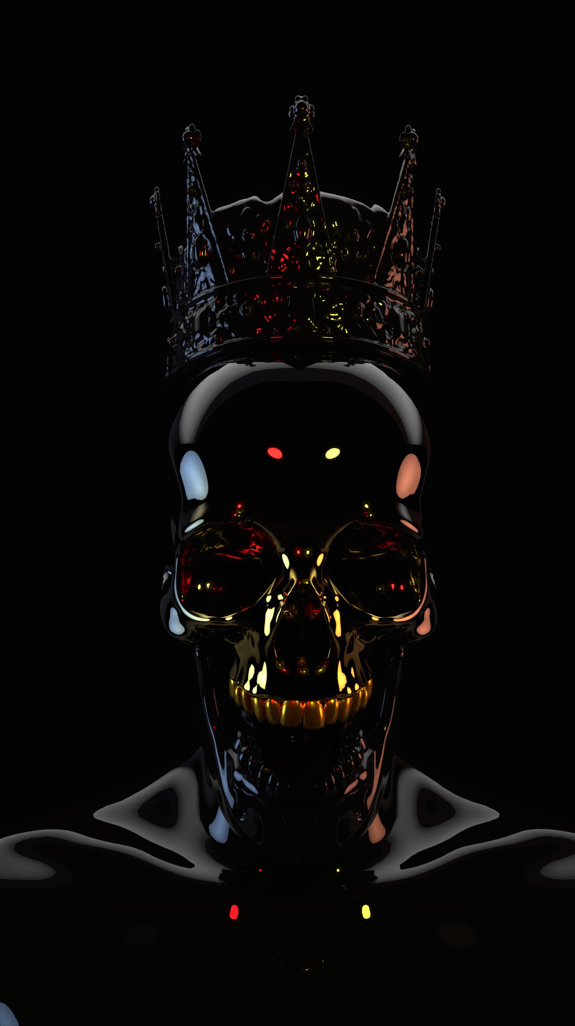 Download wallpaper 2254x4016 skull, black, dark, crown, 3D HD background