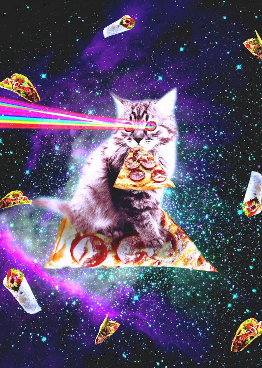Outer Space Pizza Cat' Poster by Random Galaxy. Displate. Pizza cat, Cat posters, Space cat
