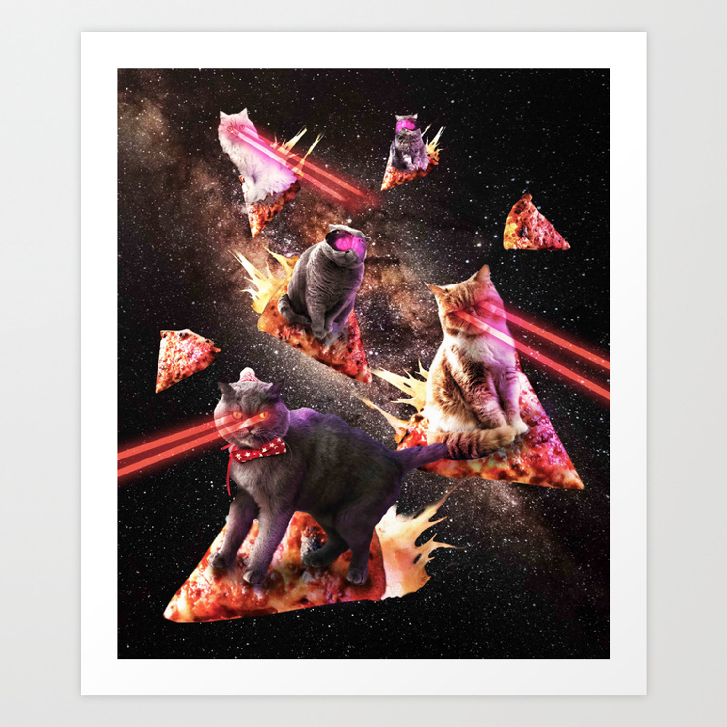 Galaxy Laser Cat Pizza Cats with Lazer Eyes Art Print