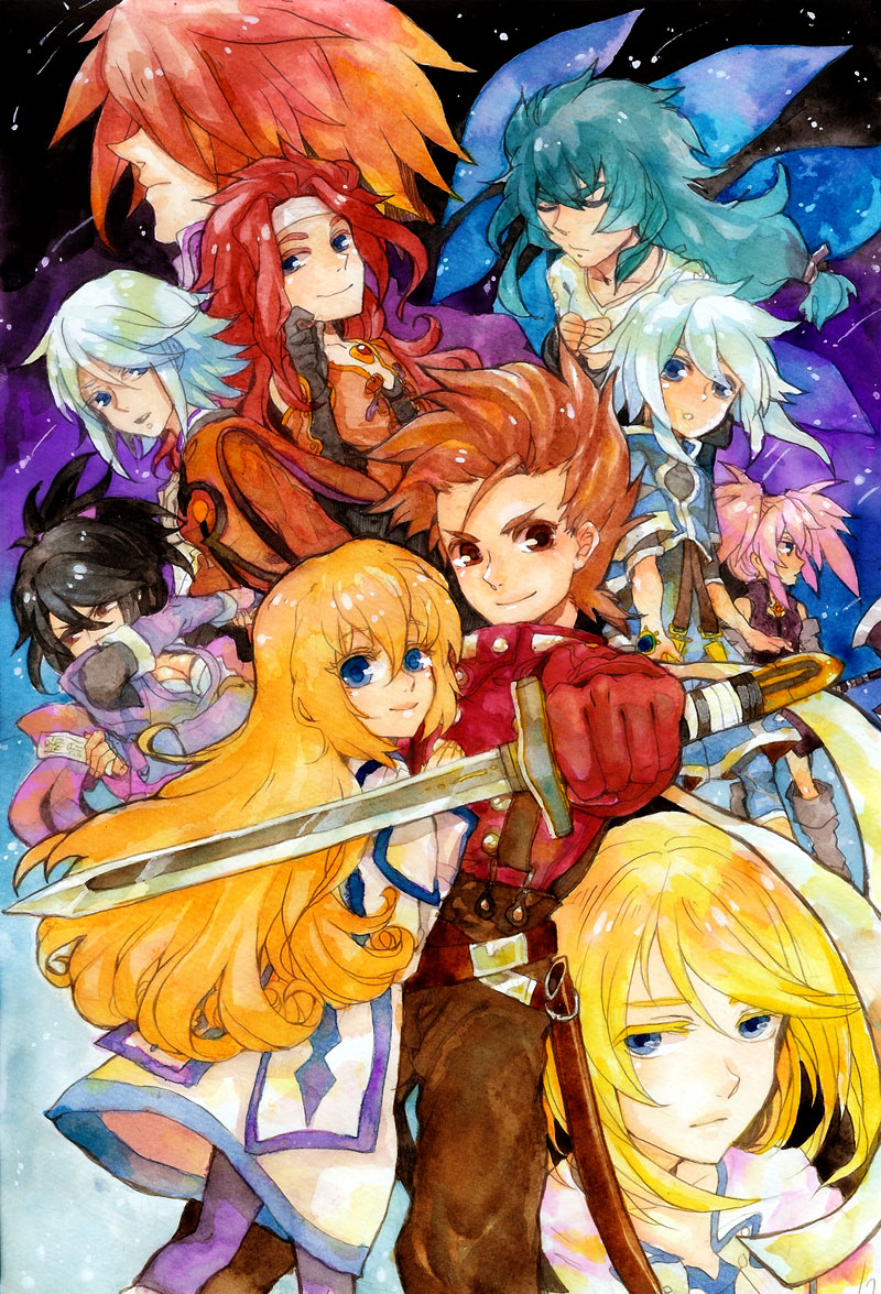 colette brunel, lloyd irving, fujibayashi sheena, presea combatir, genis sage, and 3 more (tales of and 1 more) drawn