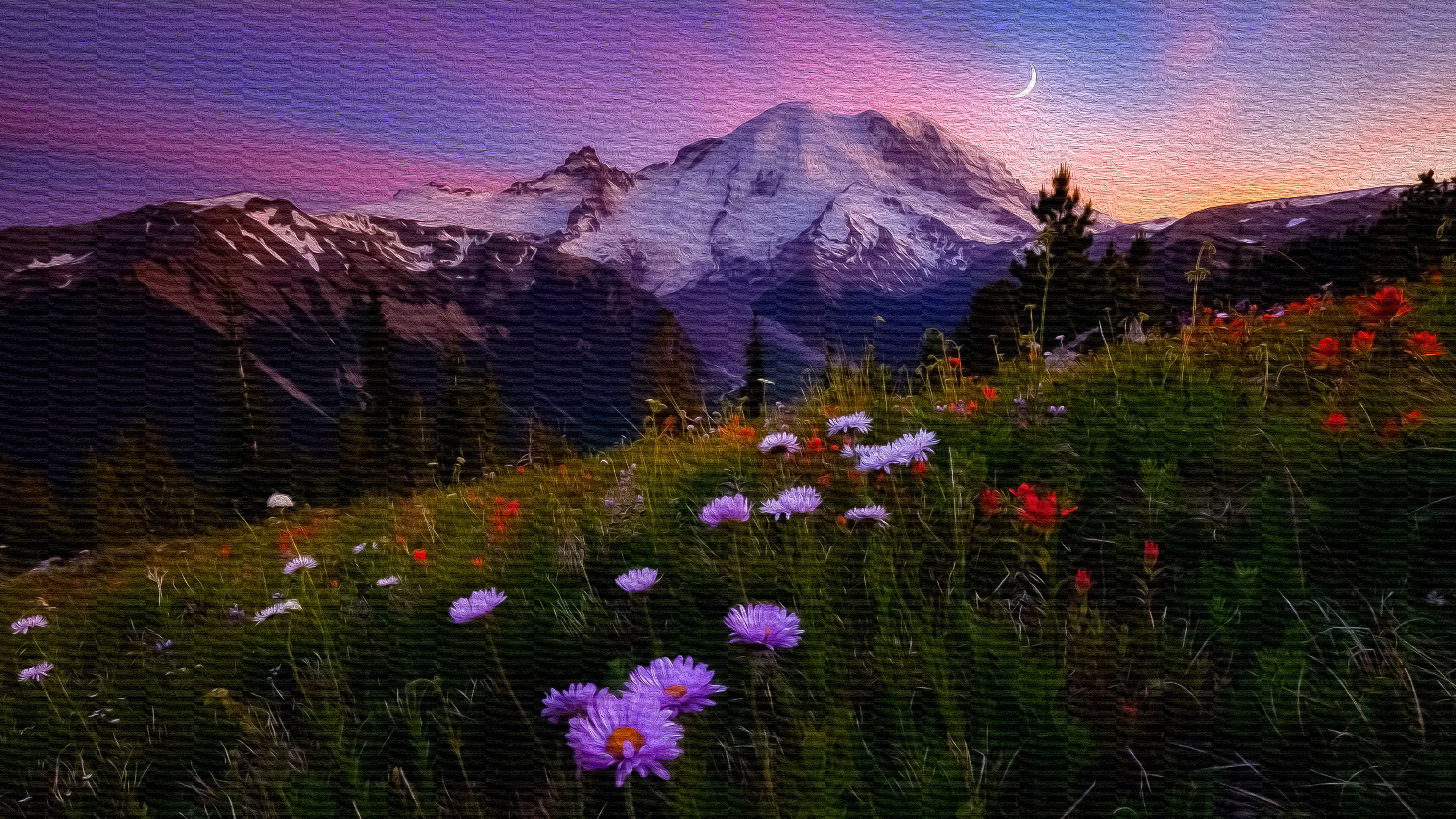 Mountain Meadow on Canvas 4k Ultra HD Wallpaper