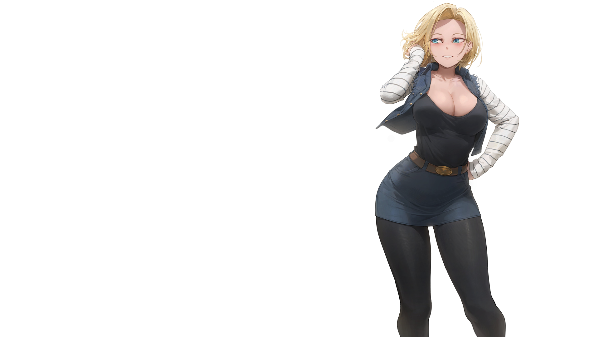 Anime Anime Girls Dragon Ball Dragon Ball Z Android 18 Blonde Short Hair Tights Yohan1754 Wallpaper:1920x1080