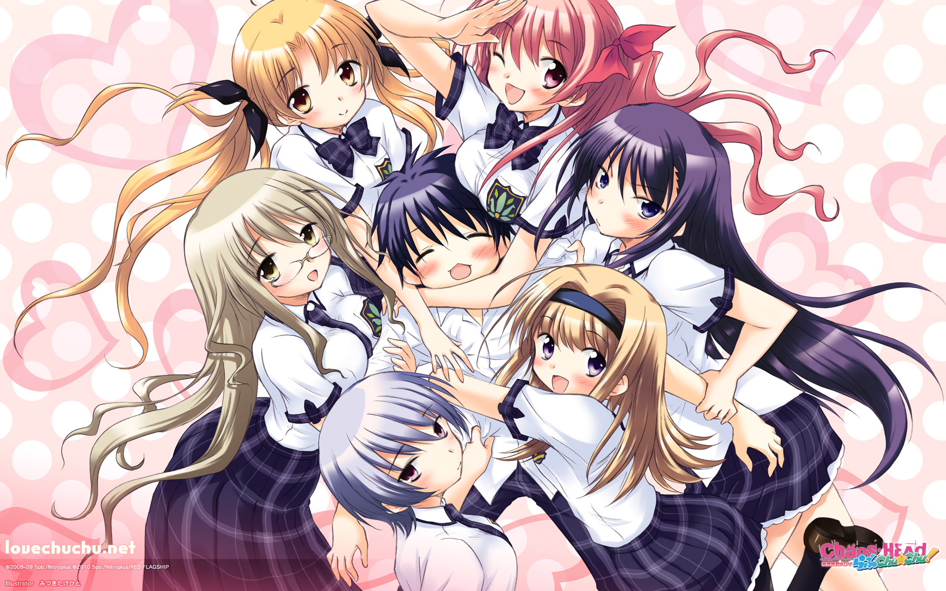 mizuki takehito chaos;head aoi sena kishimoto ayase kusunoki yua nishijou nanami nishijou takumi orihara kozue sakihata rimi chibi megane pantyhose seifuku wallpaper