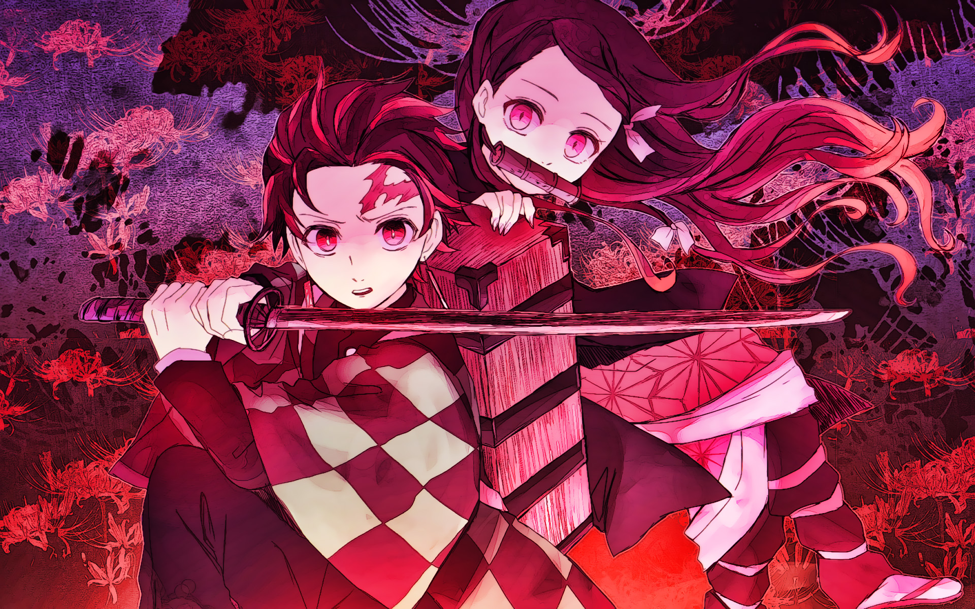 Download wallpaper Kamado Nezuko, Kamado Tanjirou, Kimetsu no Yaiba, demon slayers, artwork, Kimetso no yaiba, Demon Slayer, manga for desktop with resolution 1920x1200. High Quality HD picture wallpaper
