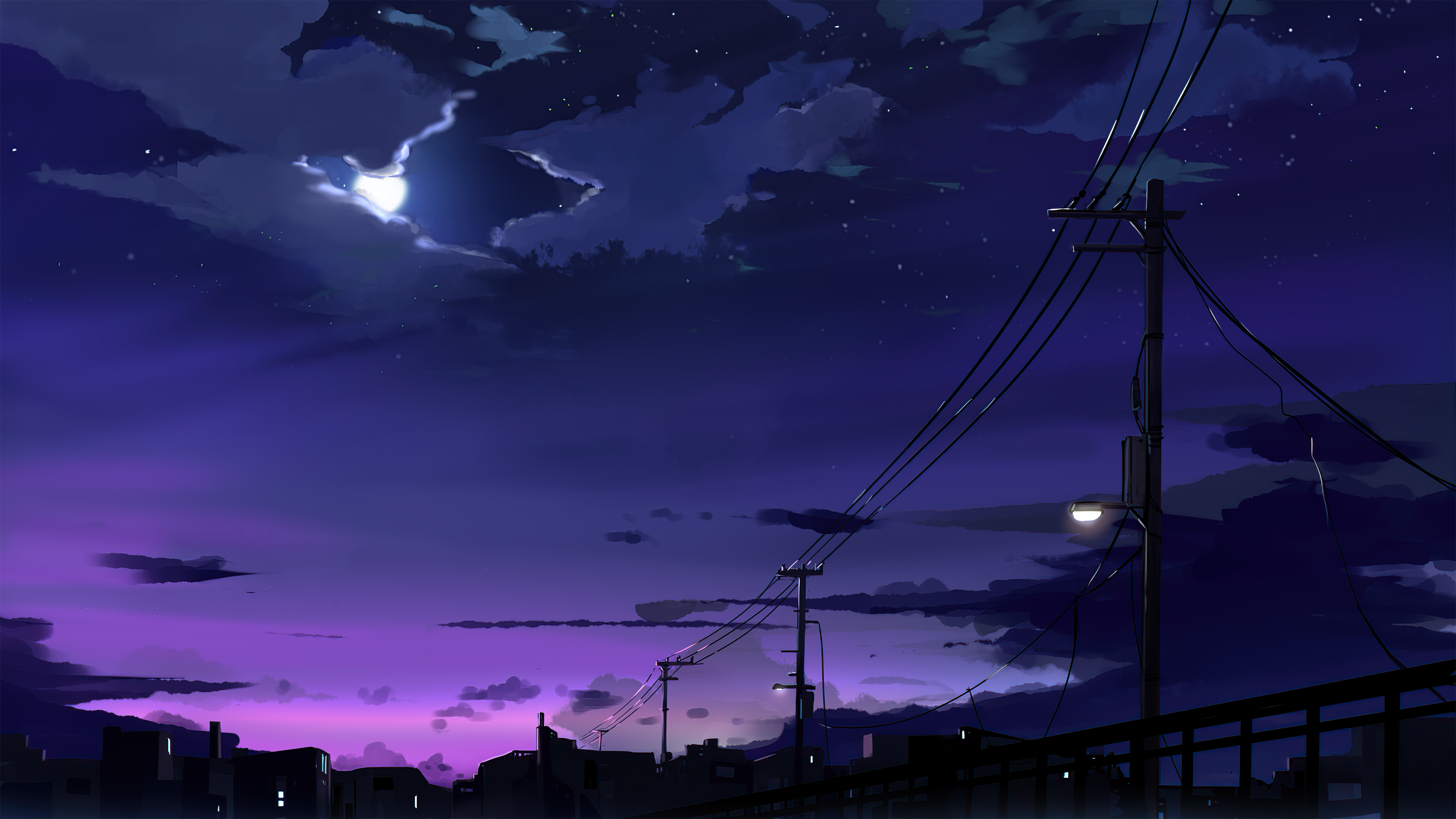Power Lines Moon Anime Quite Night 4k 4k HD 4k Wallpaper, Image, Background, Photo and Picture