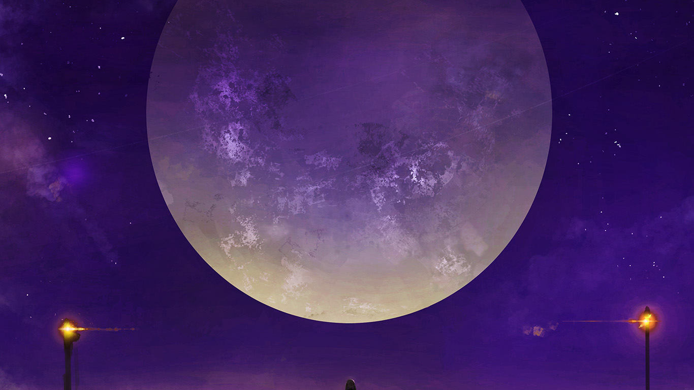 Moon Anime Night Art Illustration Purple Wallpaper