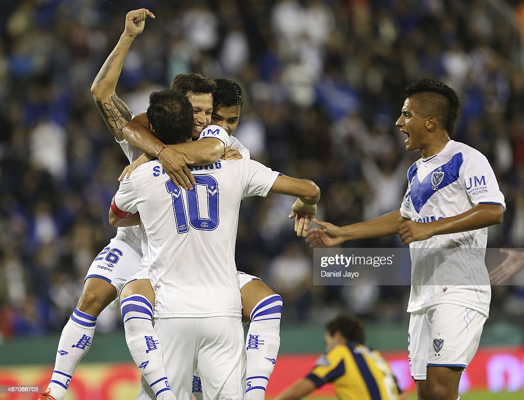 Mauro Zarate of Velez Sarsfield, celebrates with his teammates after. News Photo