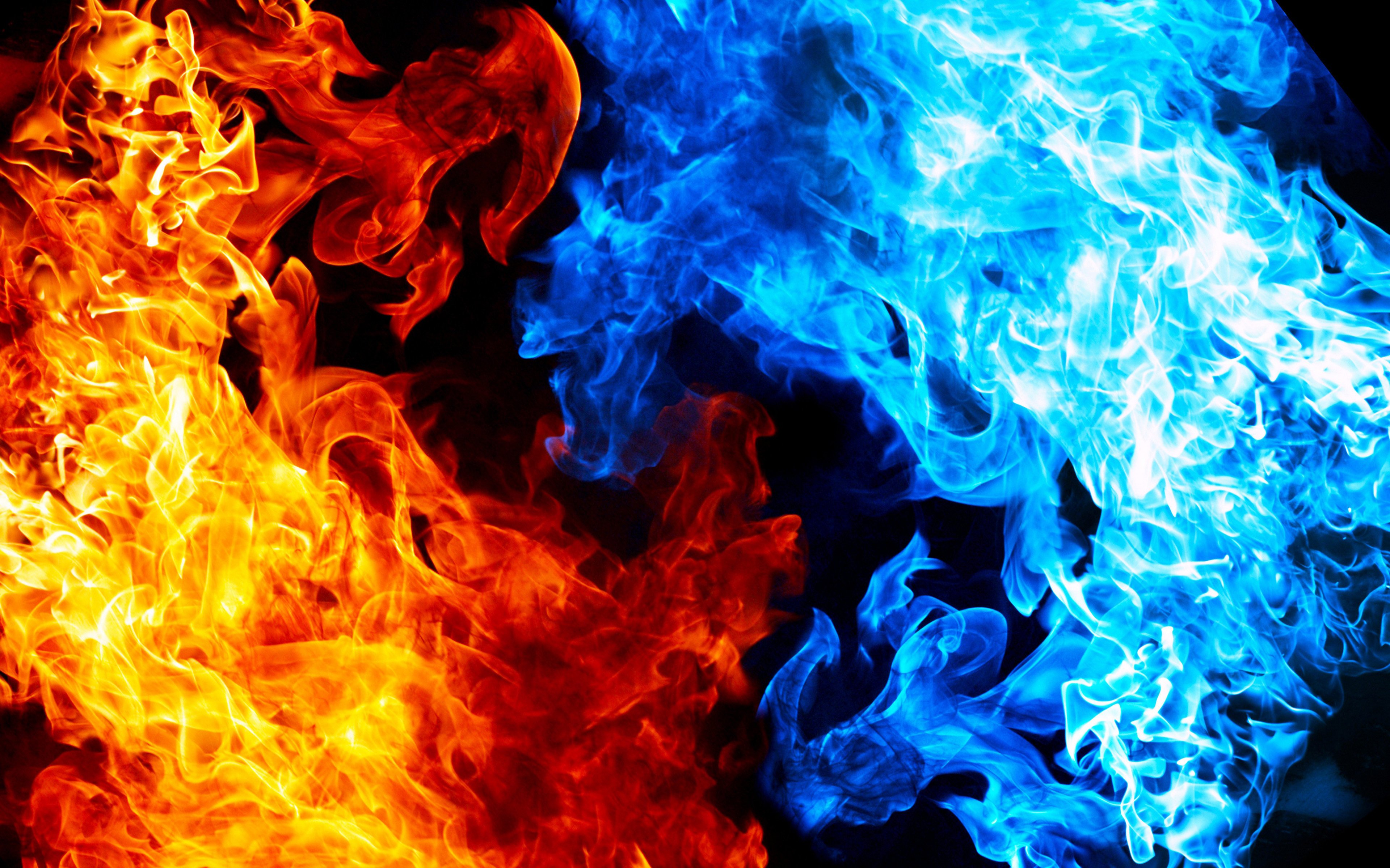 Download wallpaper blue and orange fire, macro, creative, fire flames, fire textures, artwork for desktop with resolution 3840x2400. High Quality HD picture wallpaper