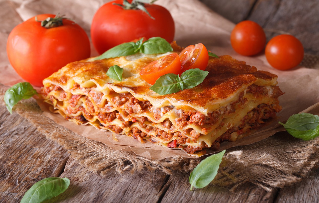 Wallpaper greens, tomatoes, dish, Lasagna, Lasagna image for desktop, section еда