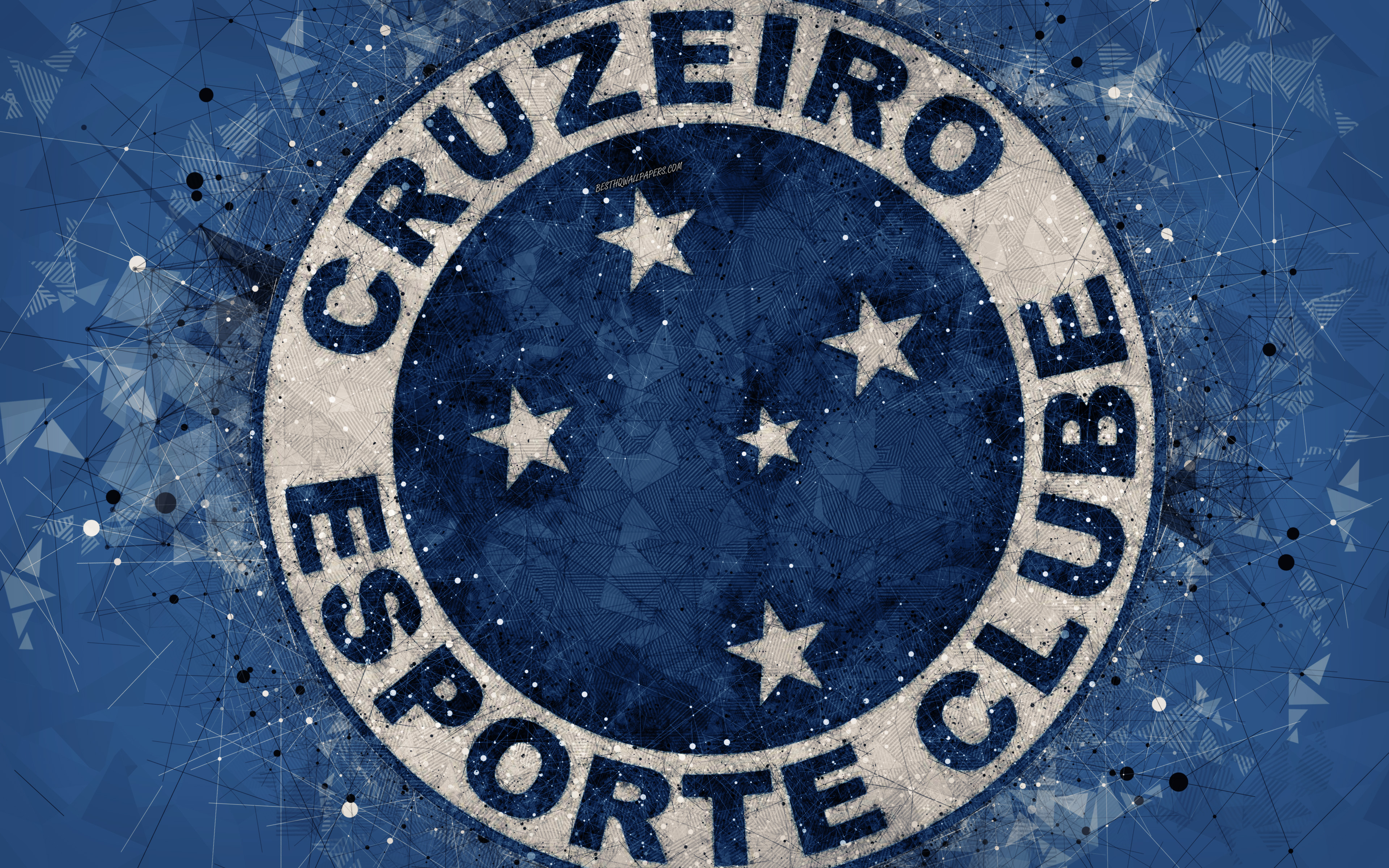 Download wallpaper Cruzeiro FC, 4k, creative geometric art, logo, emblem, Brazilian football club, art, blue abstract background, Serie A, Belo Horizonte, Minas Gerais, Brazil, football, Campeonato Brasileiro Serie A, Cruzeiro Esporte Clube
