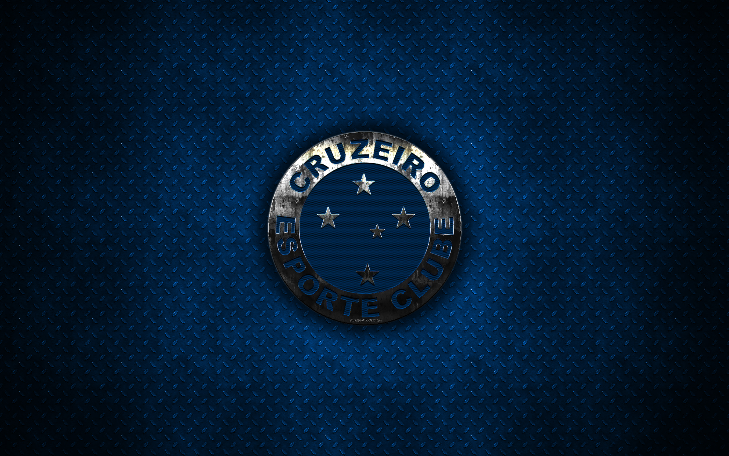 Download wallpaper Cruzeiro Esporte Clube, Cruzeiro FC, 4k, metal logo, emblem, blue metal background, creative art, Brazilian football club, Sao Paulo, Brazil, Serie A, football for desktop with resolution 2560x1600. High Quality