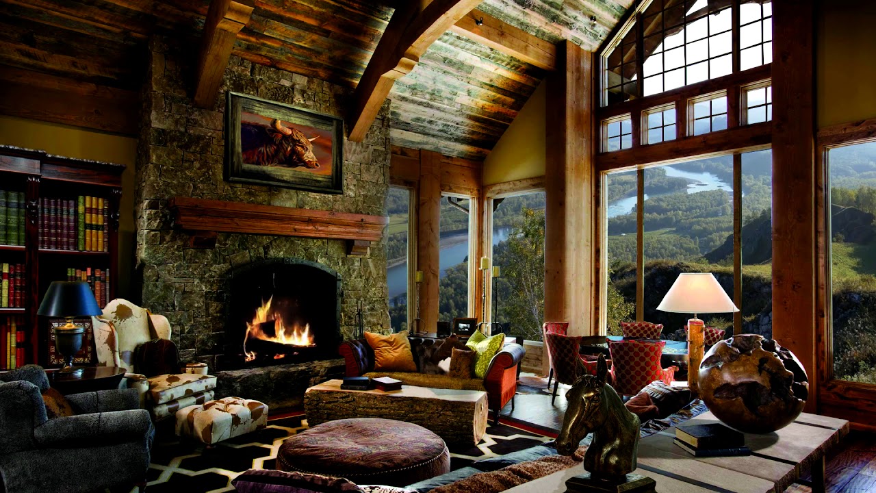 HD Fireplace Background Scene, Relax living room, Fire crackling sound only