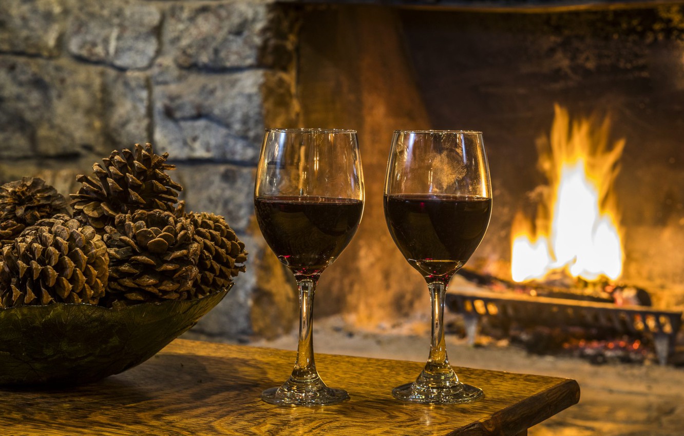 Wallpaper heat, wine, glasses, fireplace, bumps, cozy, wine by the fireplace at Garnet Hill Lodge image for desktop, section настроения